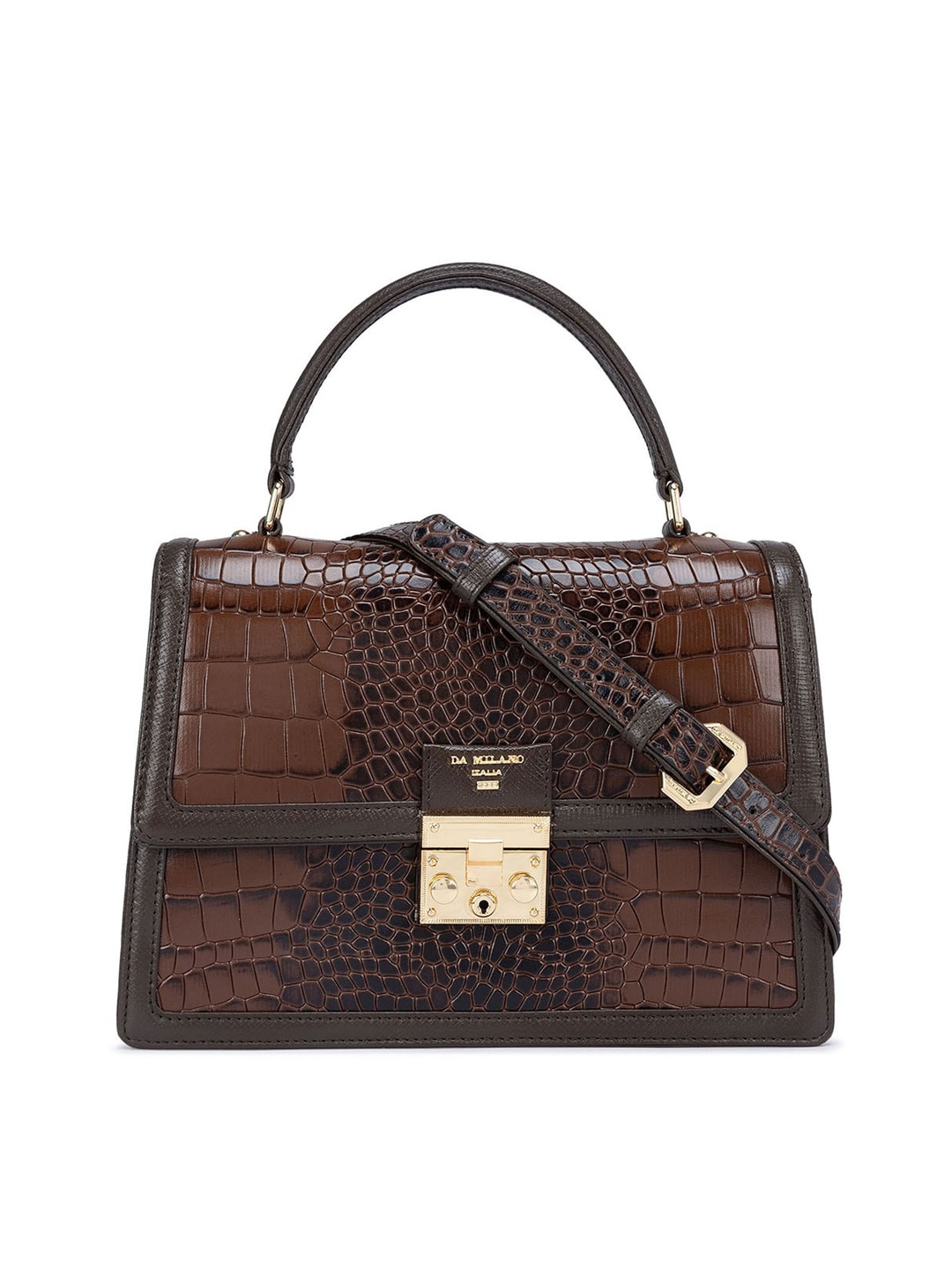

Da Milano Textured Leather Structured Handheld Bag, Brown