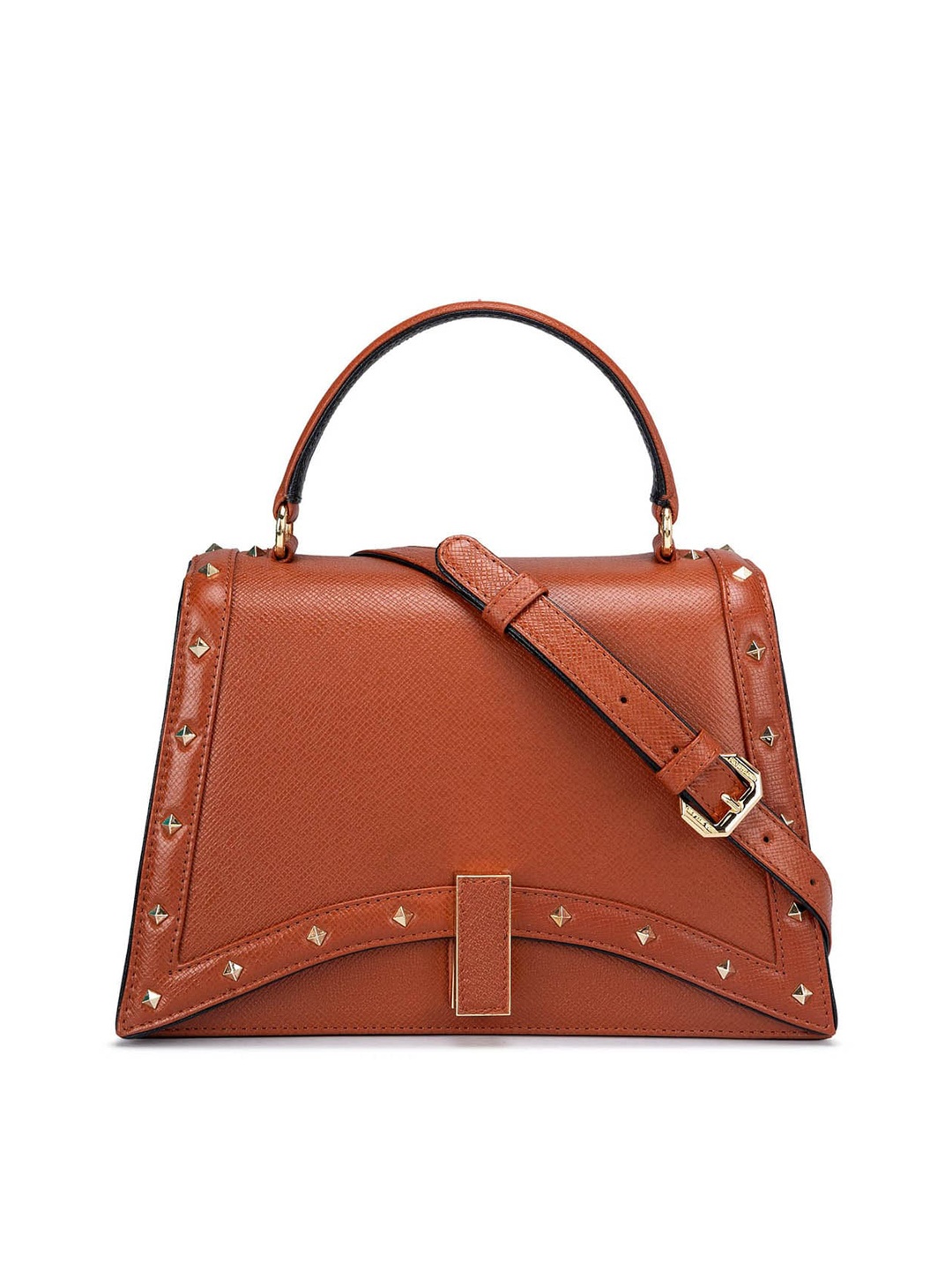 

Da Milano Leather Textured Embellished Satchel Bag, Brown