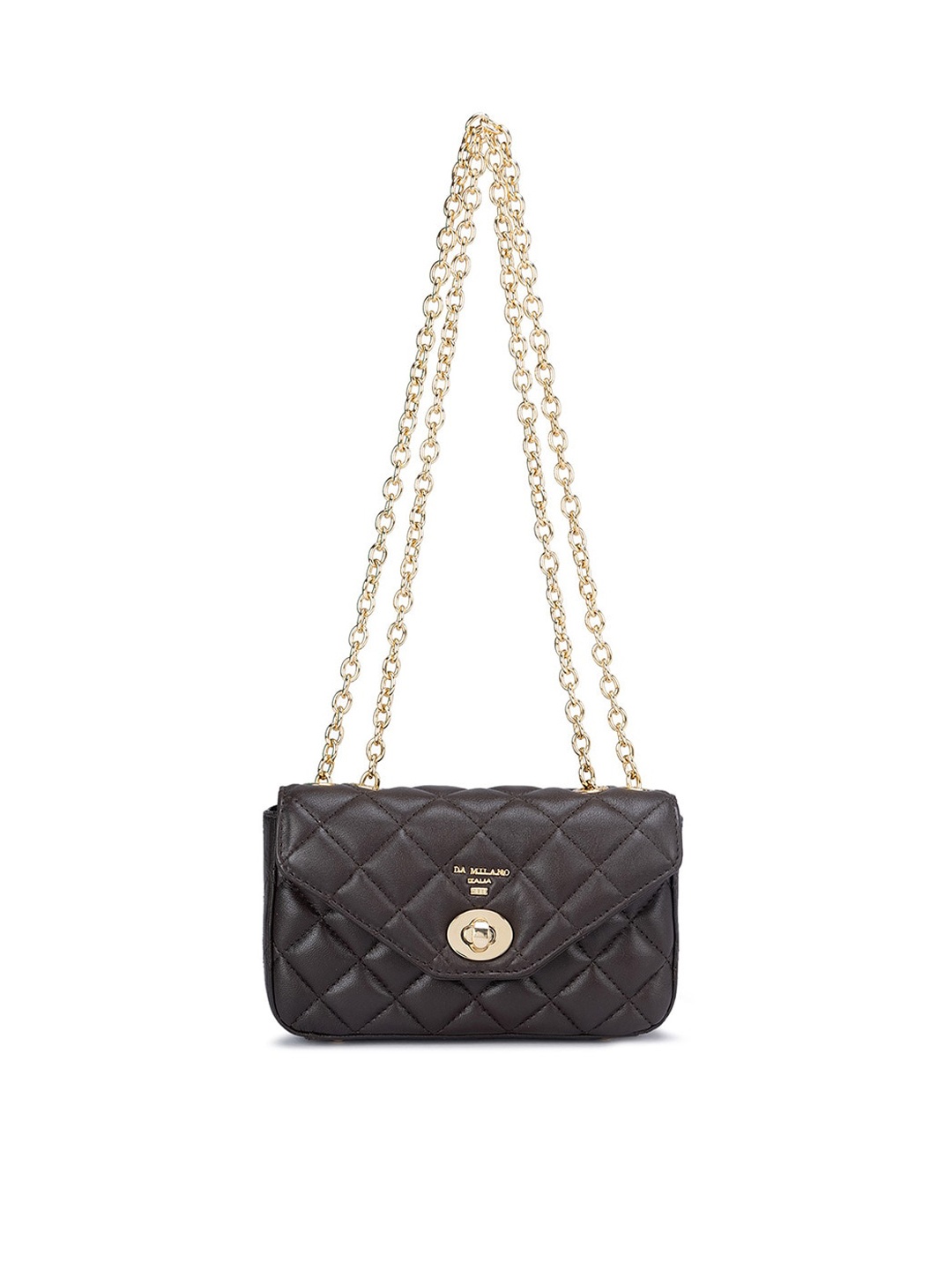 

Da Milano Leather Structured Sling Bag with Quilted Detail, Brown