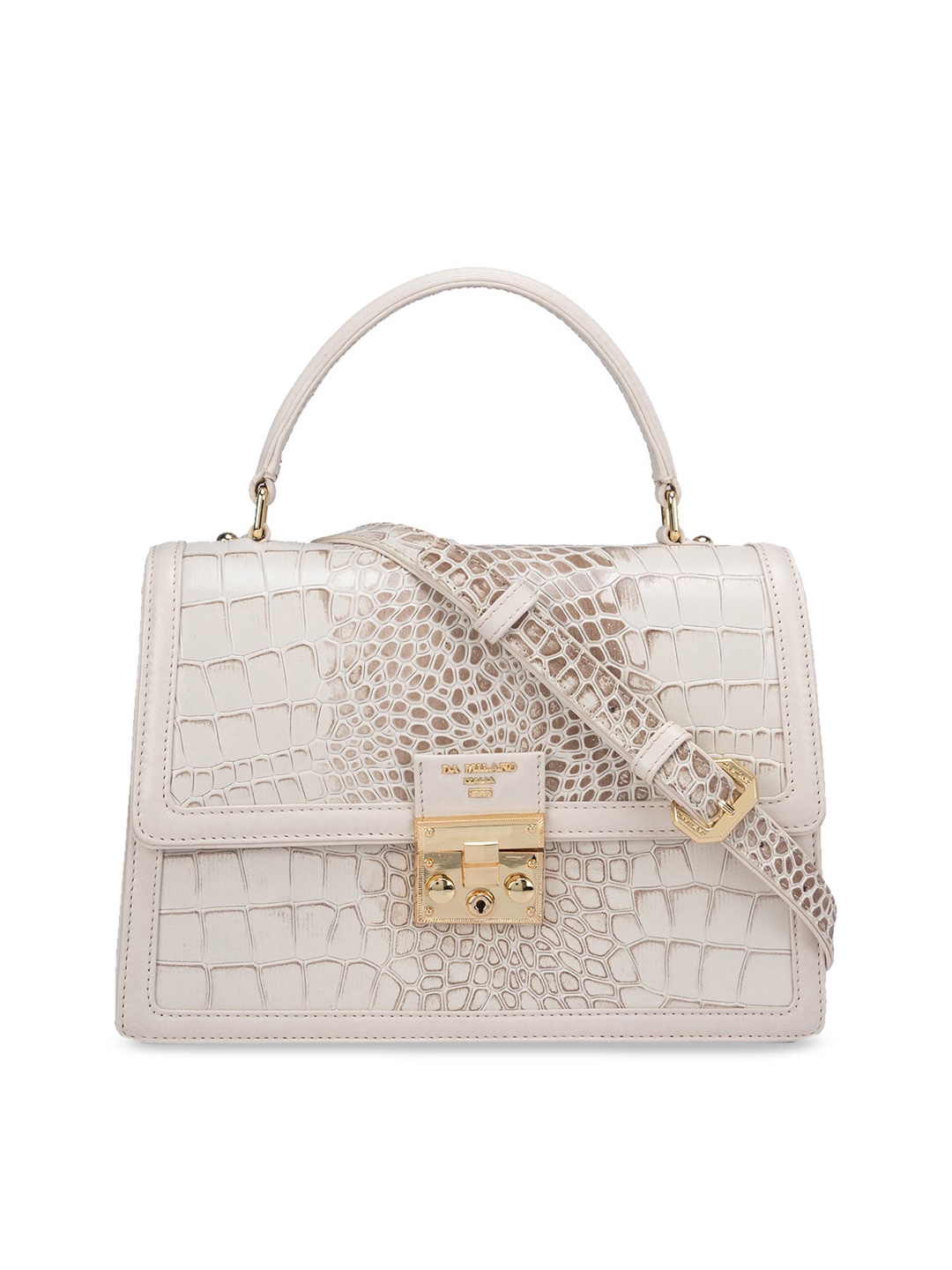 

Da Milano Animal Leather Structured Handheld Bag, White