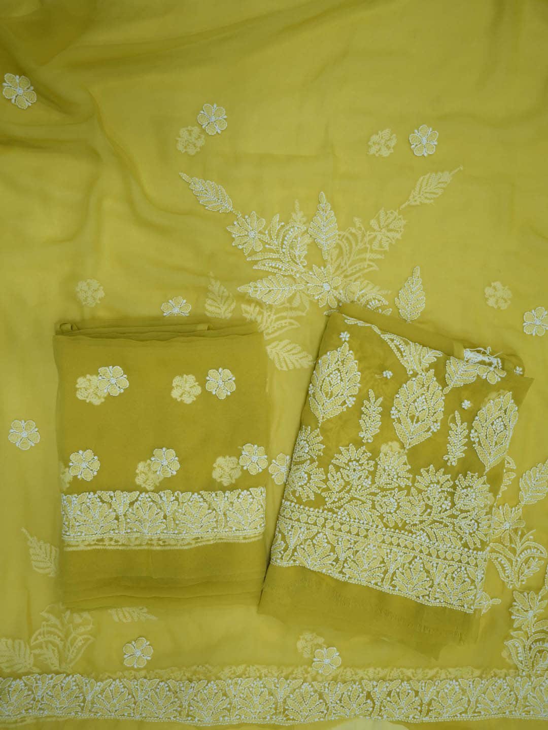 

PARAMOUNT CHIKAN Chikankari Embroidered Unstitched Dress Material, Yellow