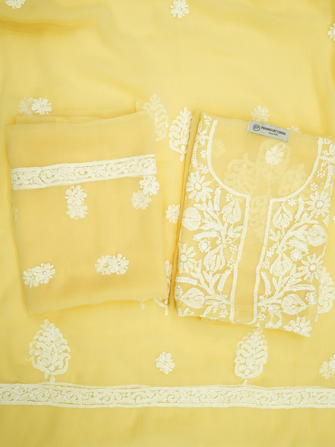 

PARAMOUNT CHIKAN Chikankari Embroidered Unstitched Dress Material, Yellow