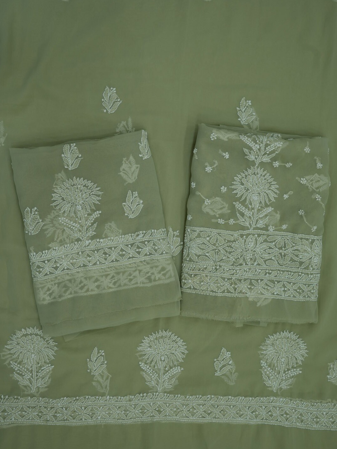 

PARAMOUNT CHIKAN Chikankari Embroidered Unstitched Dress Material, Olive