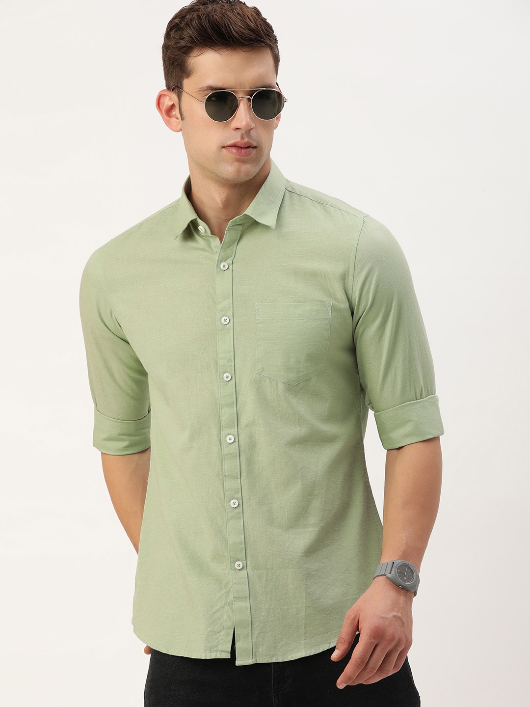 

Harvard Men Slim Fit Opaque Casual Shirt, Green