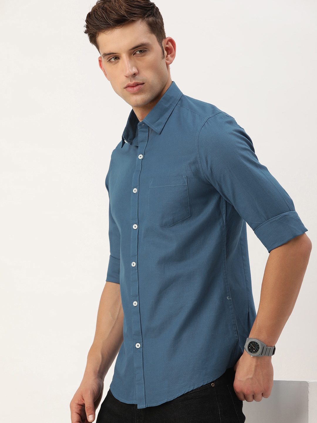 

Harvard Men Slim Fit Opaque Casual Shirt, Teal
