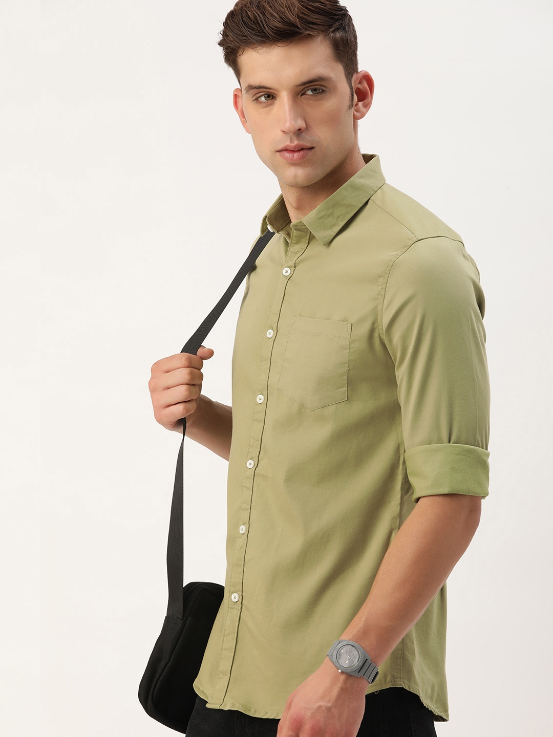 

Harvard Men Slim Fit Opaque Casual Shirt, Olive