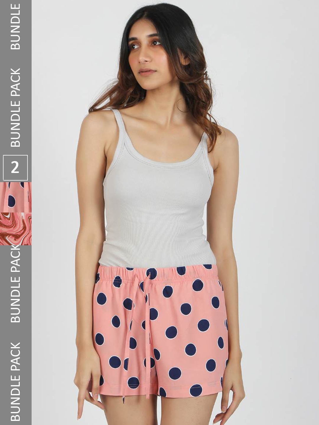

S&F Women Pack Of 2 Printed Regular Fit Mid Rise Shorts, Pink
