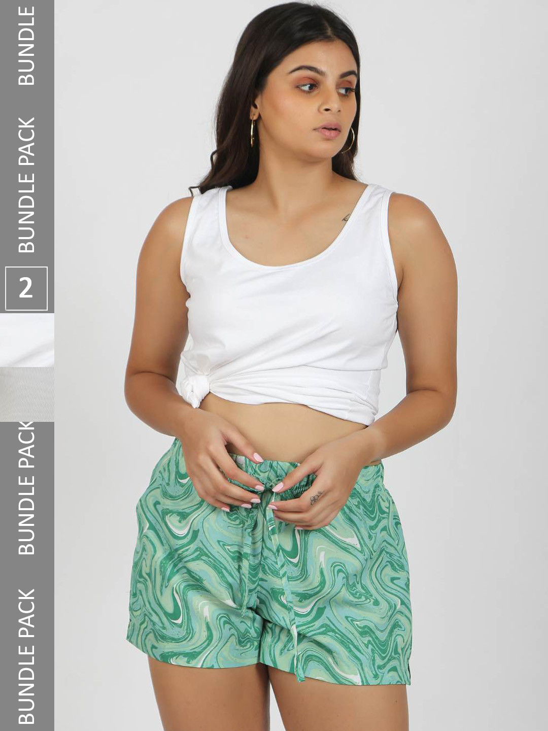 

S&F Women Pack Of 2 Printed Regular Fit Mid Rise Shorts, Green