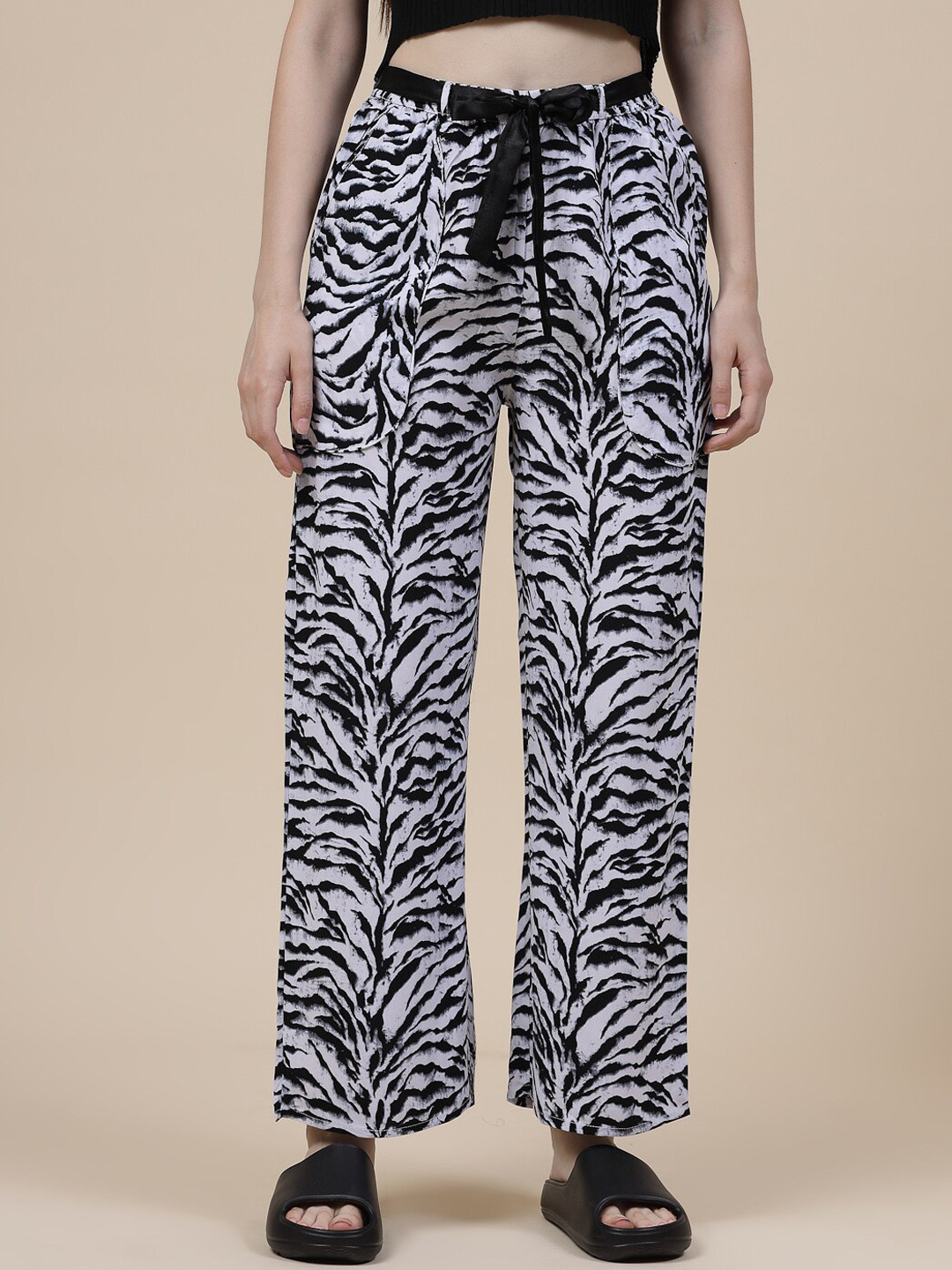 

Sweet Dreams Animal Printed Straight Fit Palazzos, Black