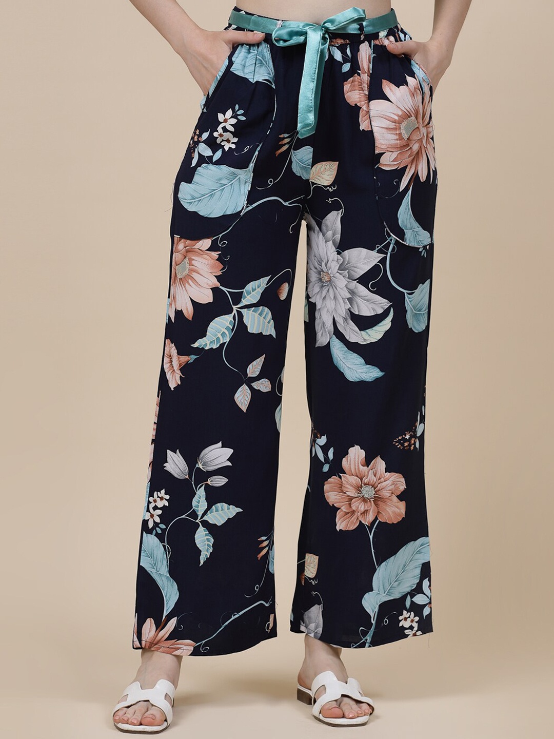 

Sweet Dreams Floral Printed Mid-Rise Palazzo, Blue