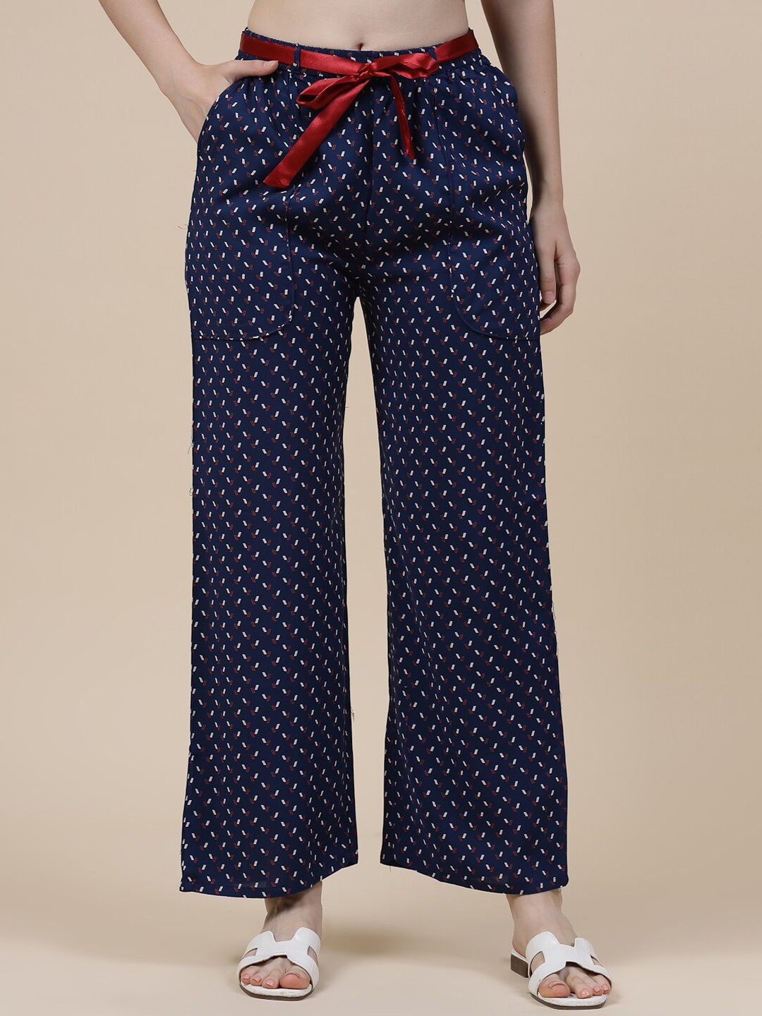 

Sweet Dreams Micro Ditsy Printed Mid-Rise Palazzo, Navy blue