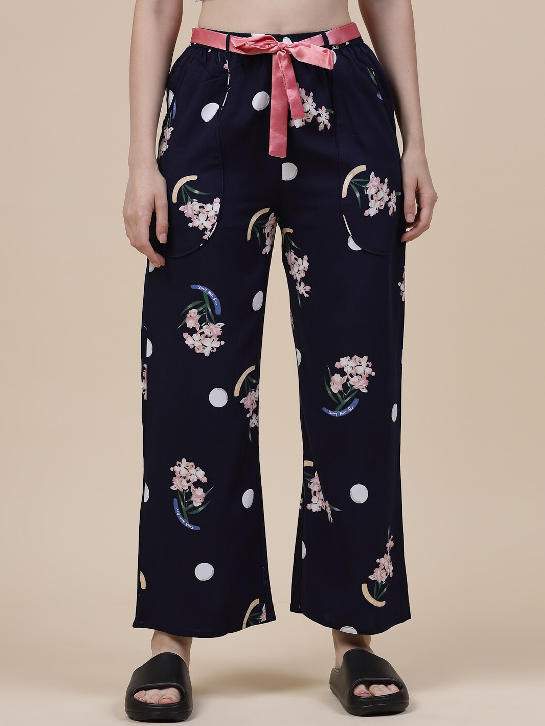 

Sweet Dreams Women Floral Printed Straight Palazzos, Navy blue