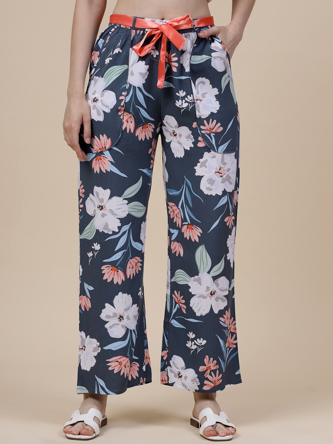 

Sweet Dreams Women Floral Printed Straight Palazzos, Navy blue