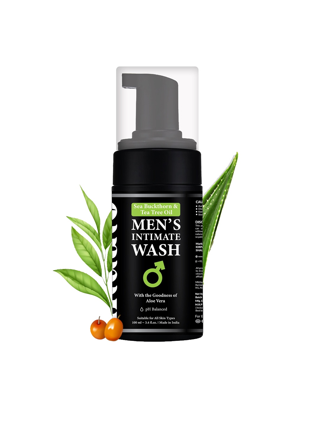 

INDALO Men Aloe Vera Intimate Wash With Tea Tree Oil & Sea Buckthorn - 100ml, Black