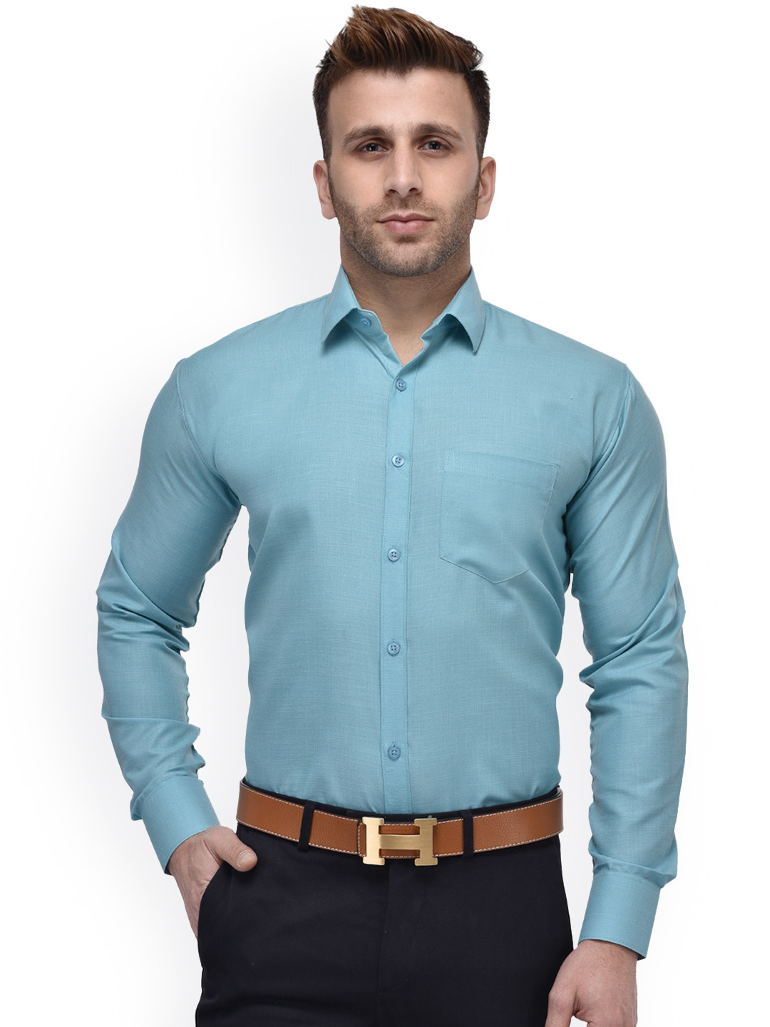 

Hangup Men Blue Regular Fit Solid Formal Shirt