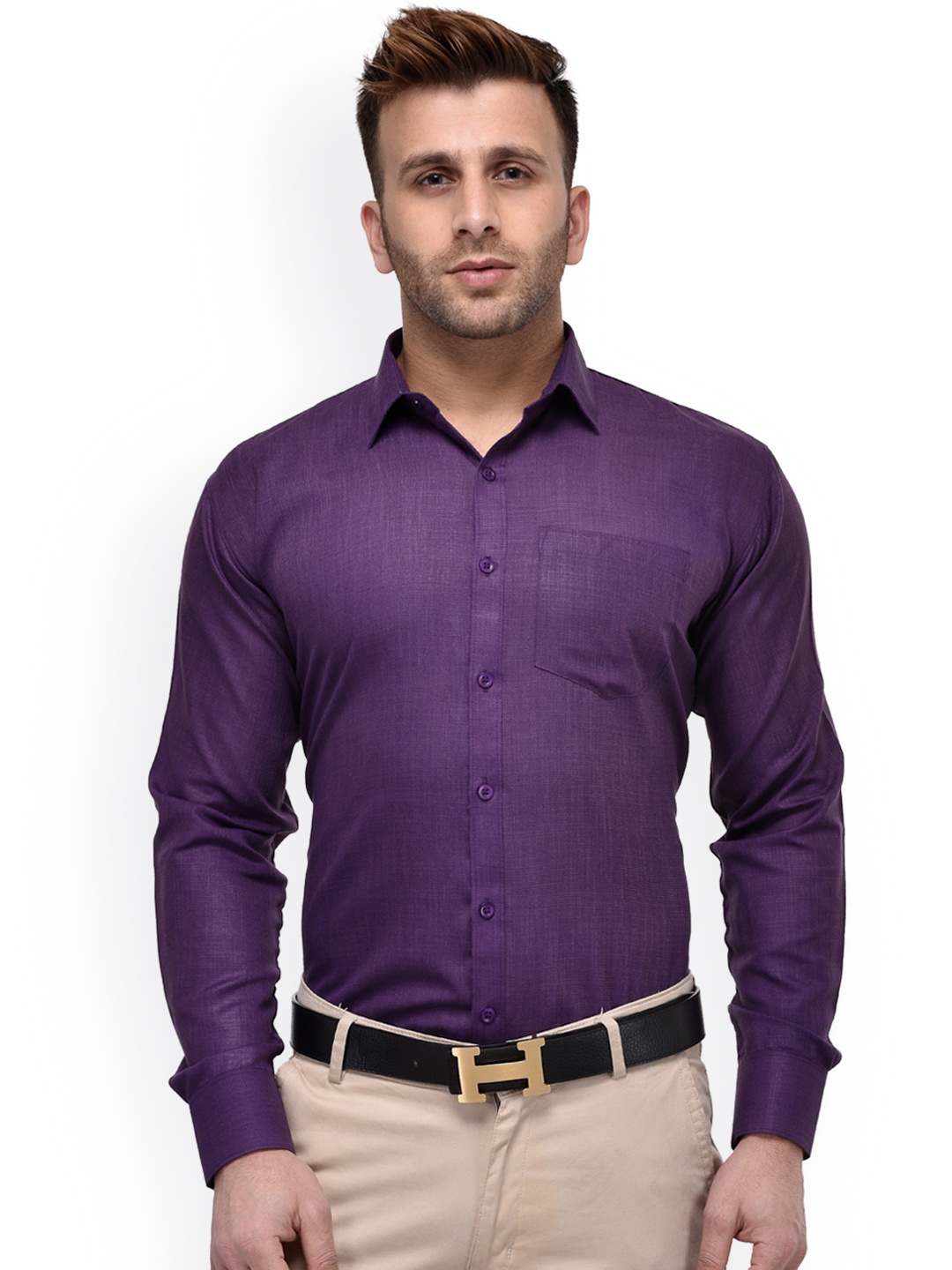 

Hangup Men Purple Regular Fit Solid Formal Shirt