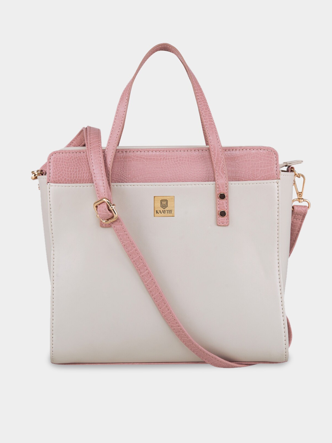 

KAAYTEE Colourblocked PU Structured Handheld Bag, Off white