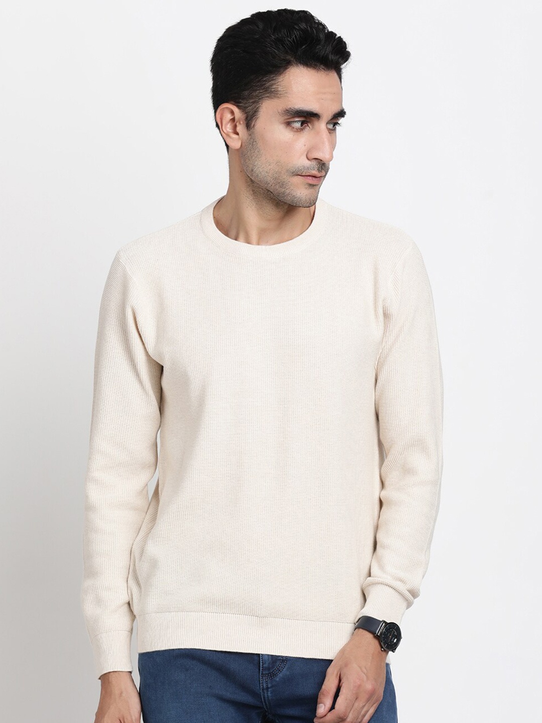 

Turtle Knitted Slim Fit Cotton Casual Pullover, Cream