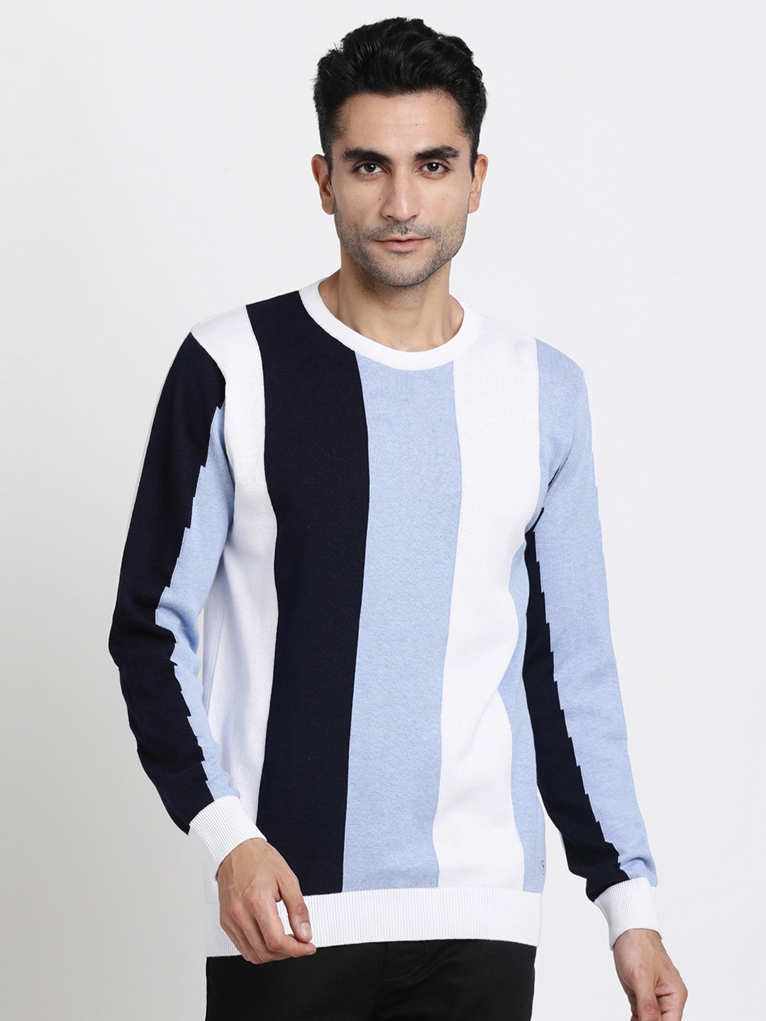 

Turtle Colourblocked Knitted Slim Fit Cotton Casual Pullover, White