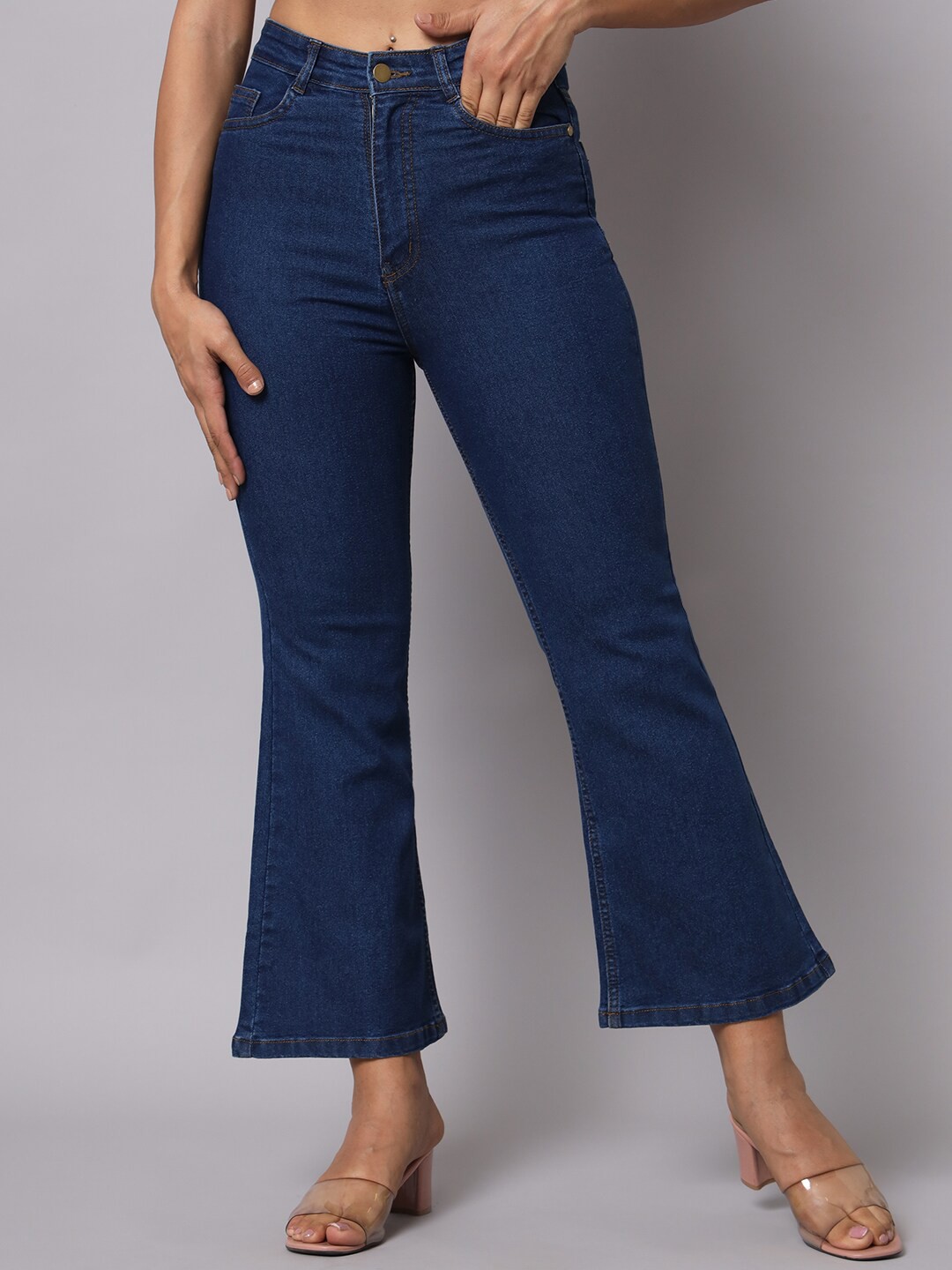 

BAESD Women Bootcut High-Rise Stretchable Clean Look Cotton Jeans, Blue