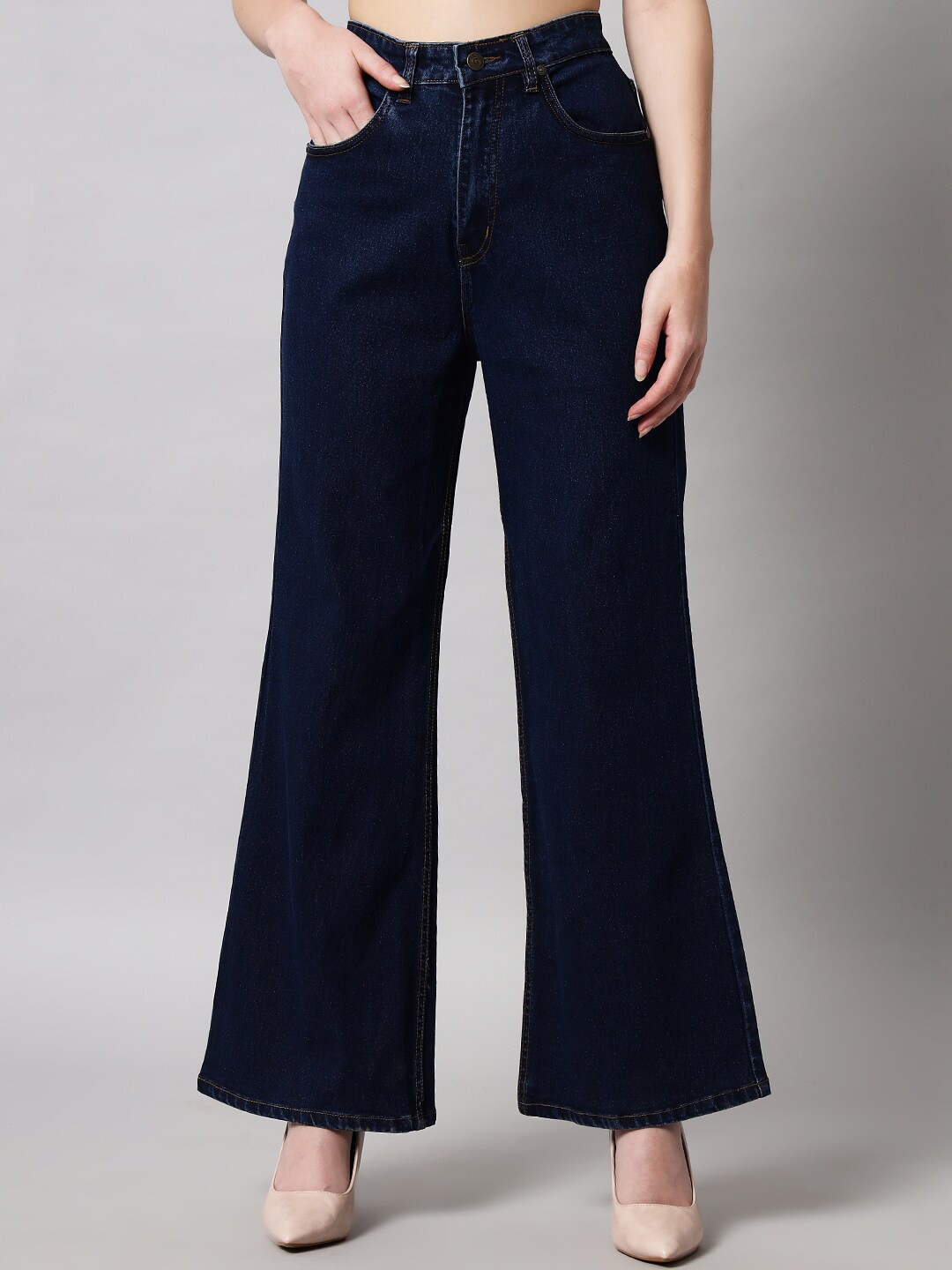 

BAESD Women Flared High-Rise Stretchable Jeans, Blue