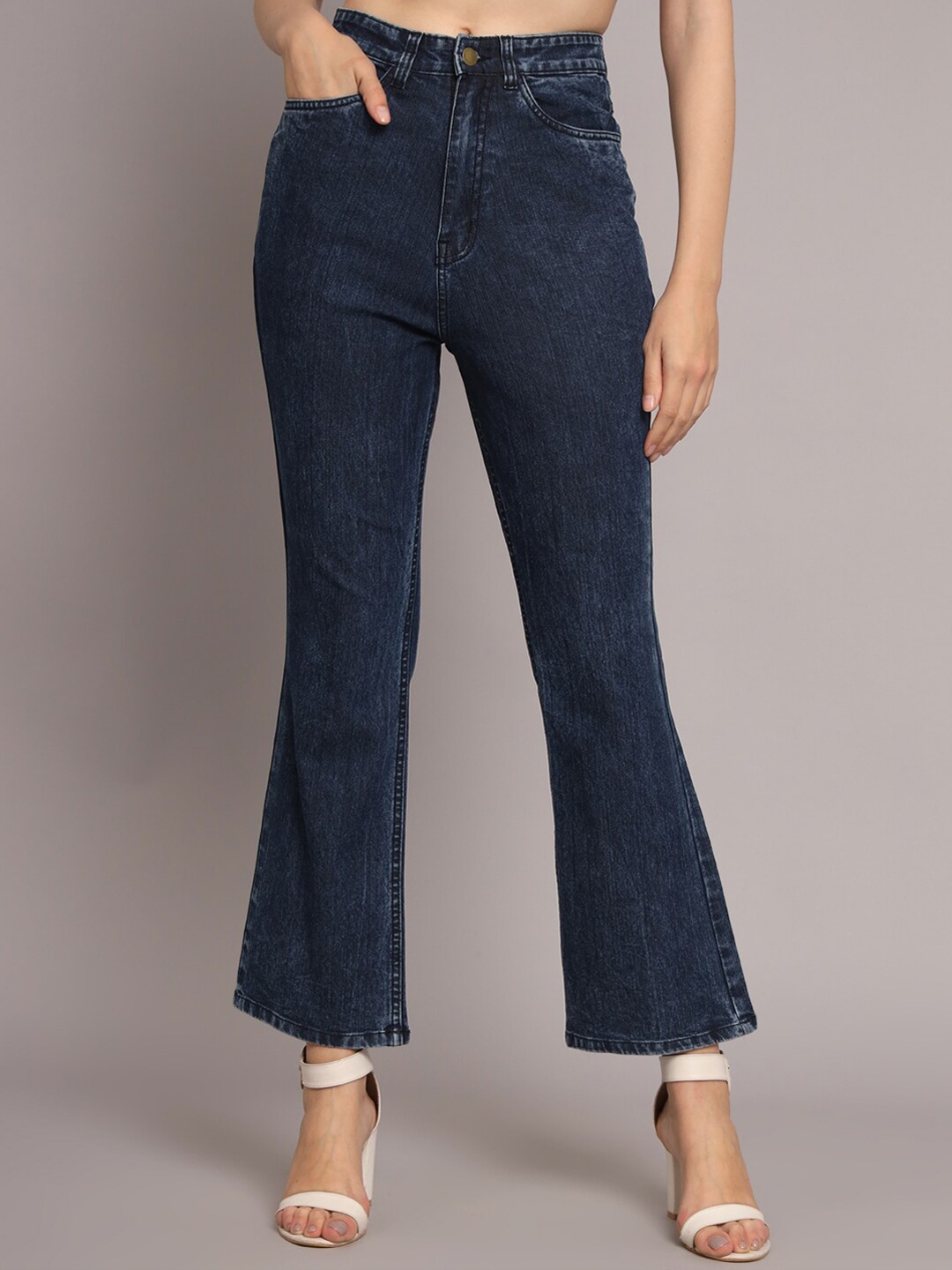 

BAESD Women High-Rise Light Fade Stretchable Jeans, Navy blue