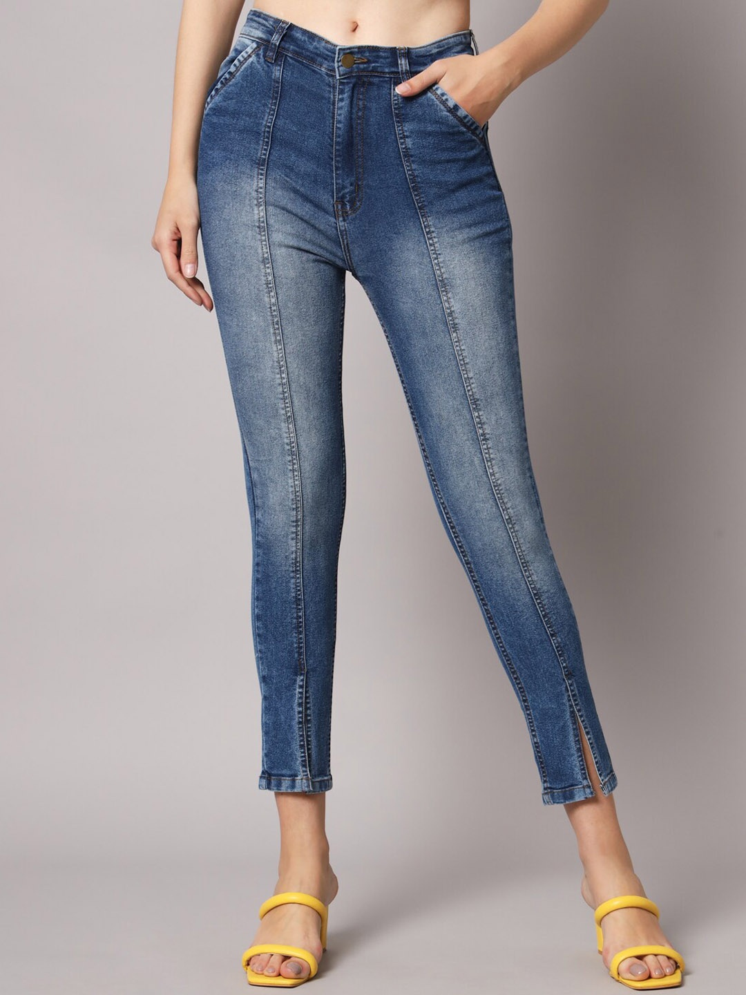 

BAESD Women Skinny Fit High-Rise Clean Look Heavy Fade Stretchable Cotton Jeans, Blue