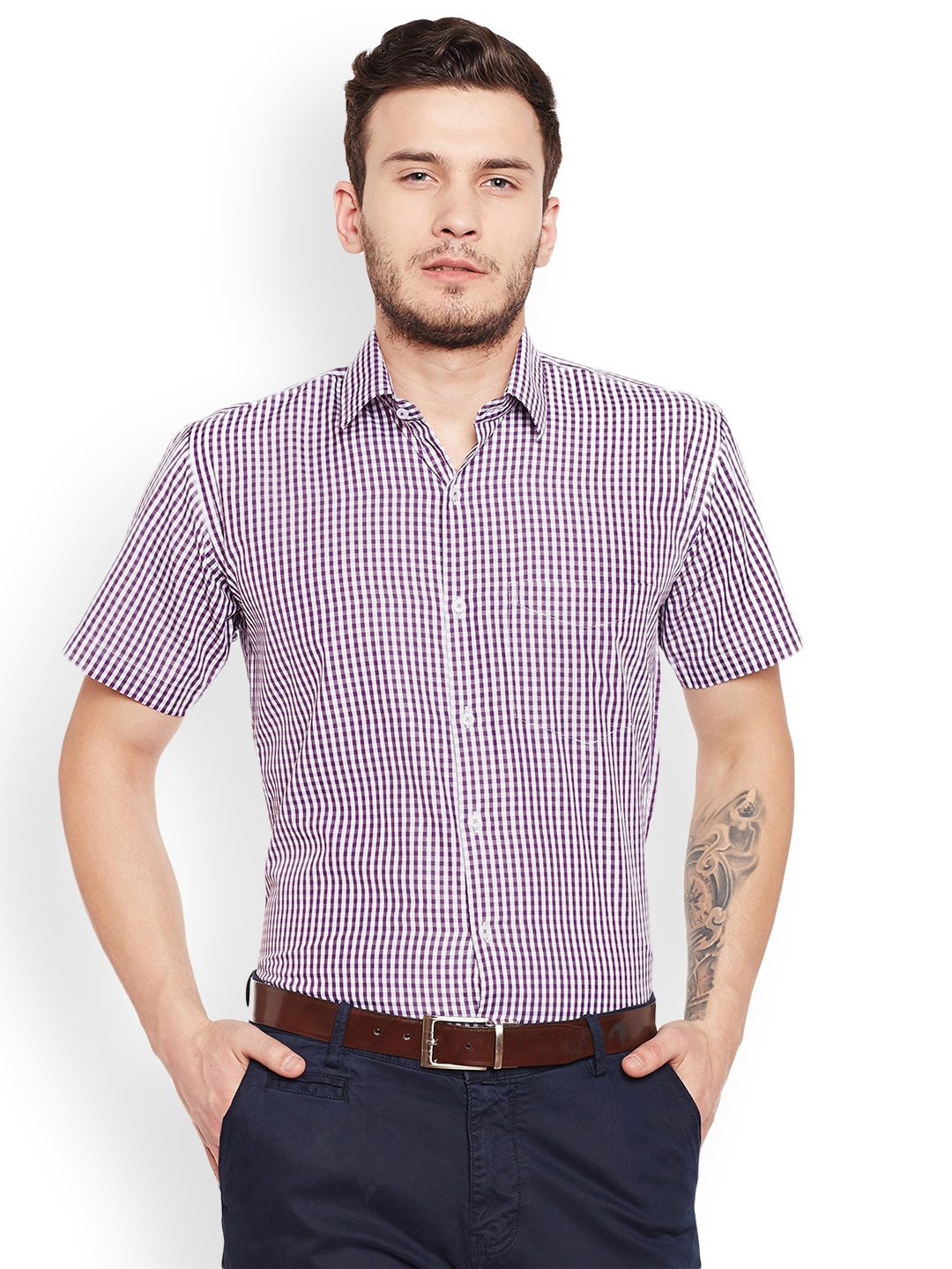 

Hancock Men Purple & White Slim Fit Checked Formal Shirt