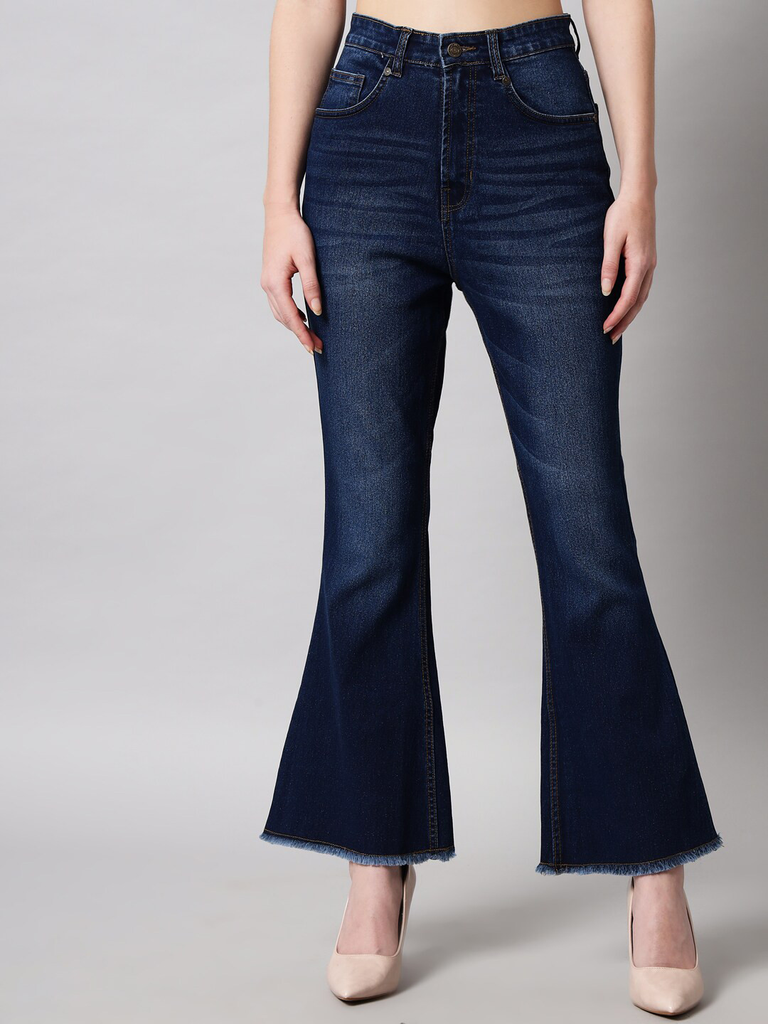 

BAESD Women High-Rise Light Fade Stretchable Jeans, Navy blue