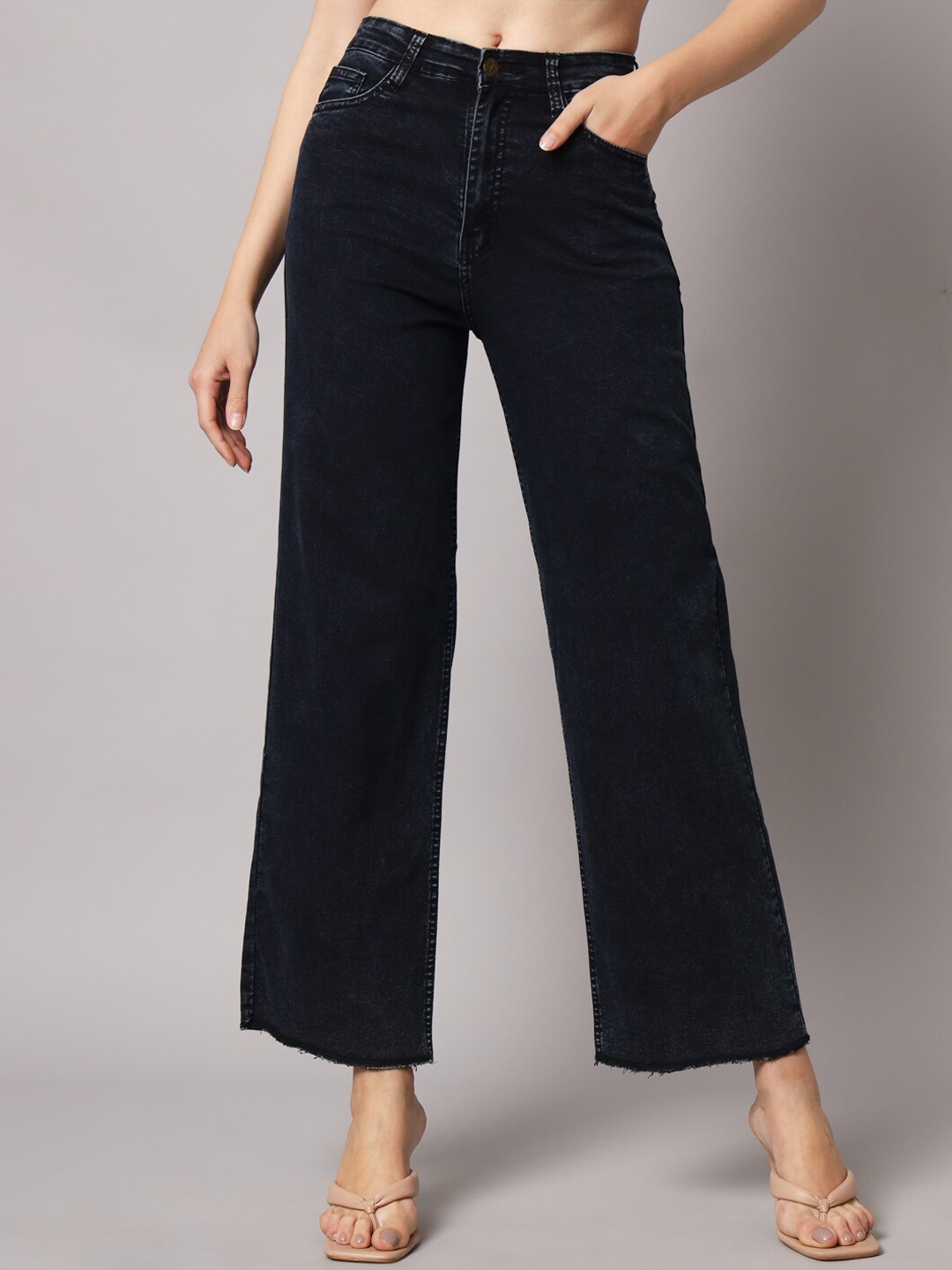 

BAESD Women Flared High-Rise Cropped Stretchable Jeans, Black