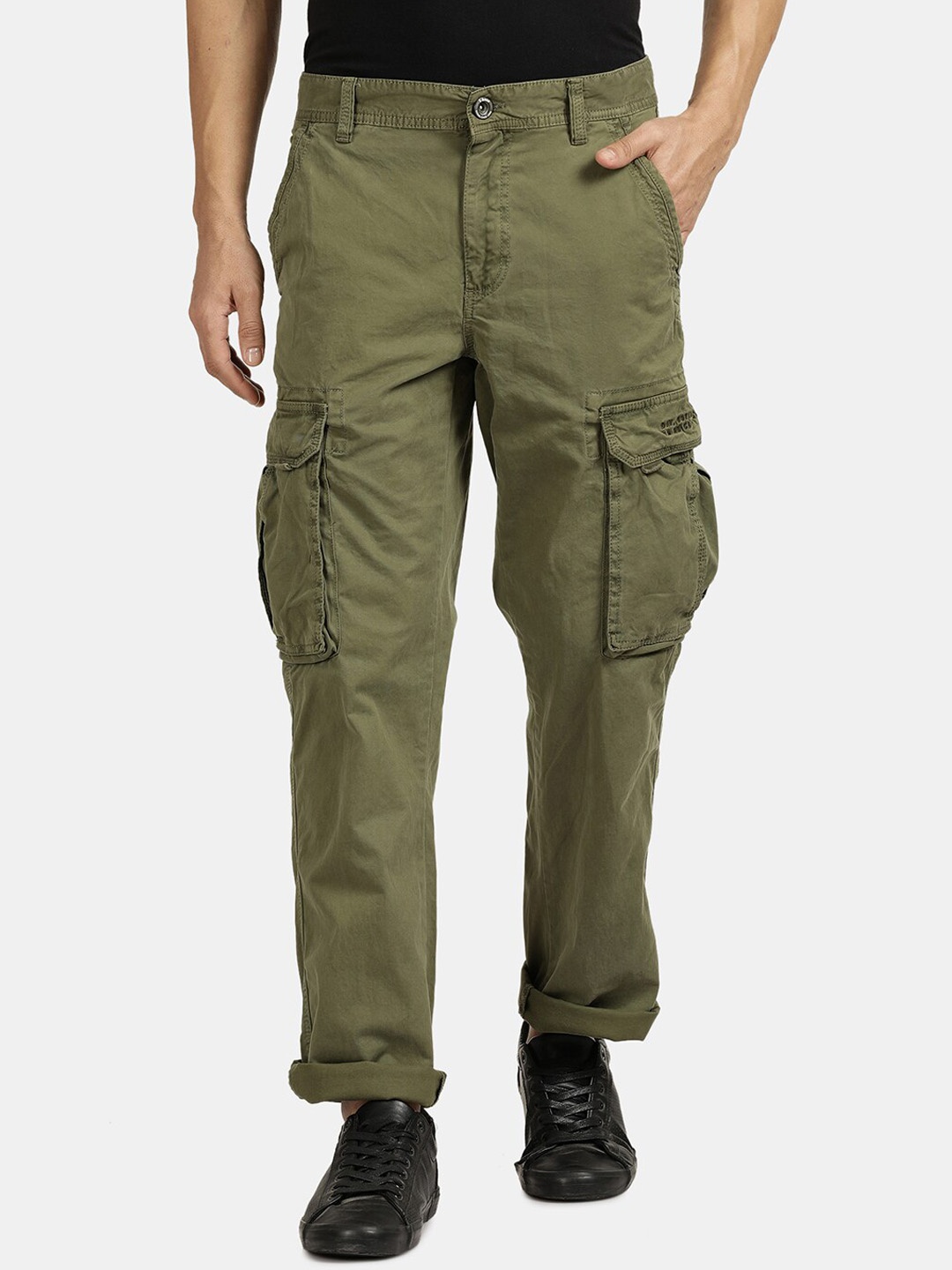 

t-base Men Mid-Rise Cargos Trousers, Olive