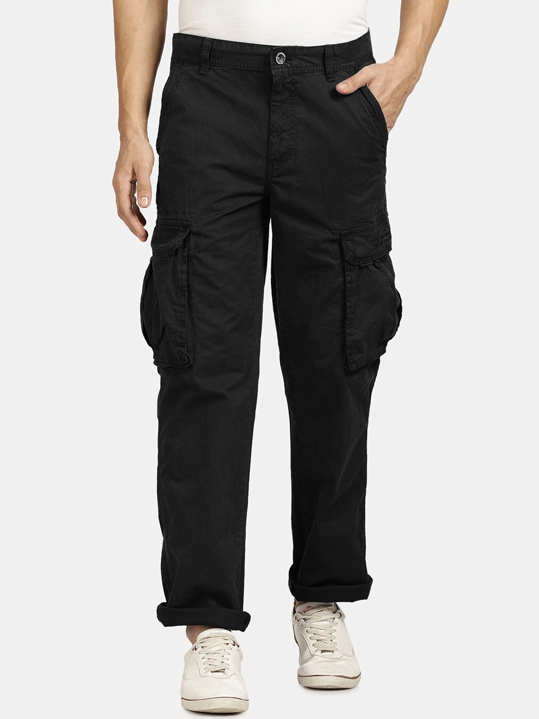 

t-base Men Mid-Rise Cargos Trousers, Black