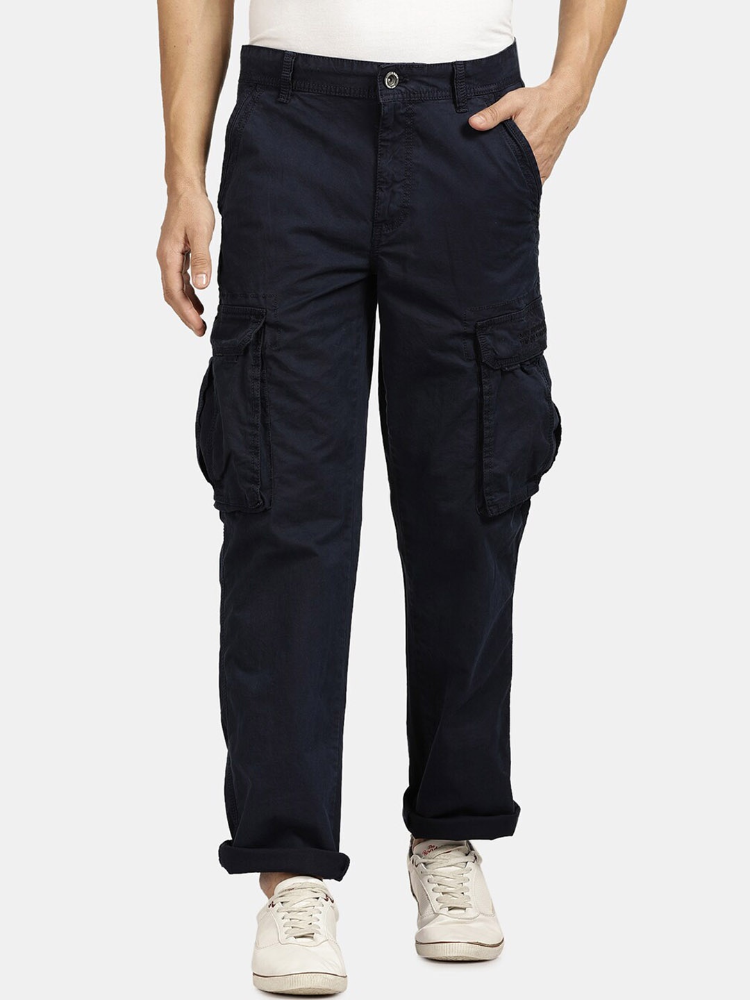 

t-base Men Mid-Rise Cargos Trousers, Navy blue