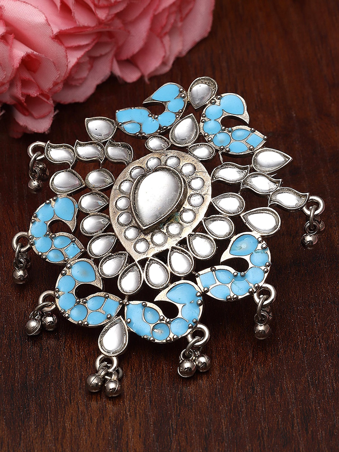 

KARATCART Silver-Plated Kundan-Studded Finger Ring