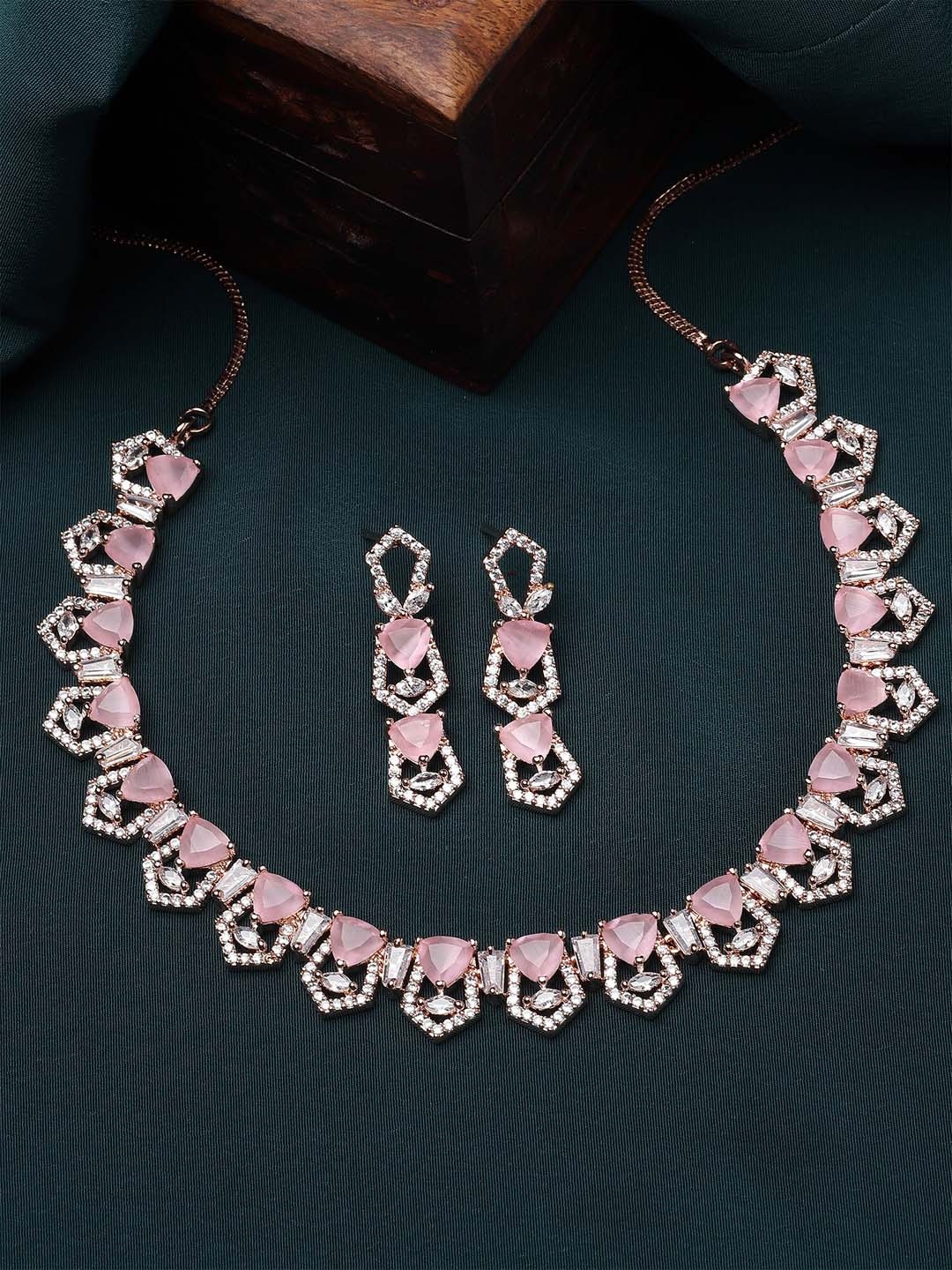 

KARATCART Rose Gold-Plated CZ-Studded Jewellery Set