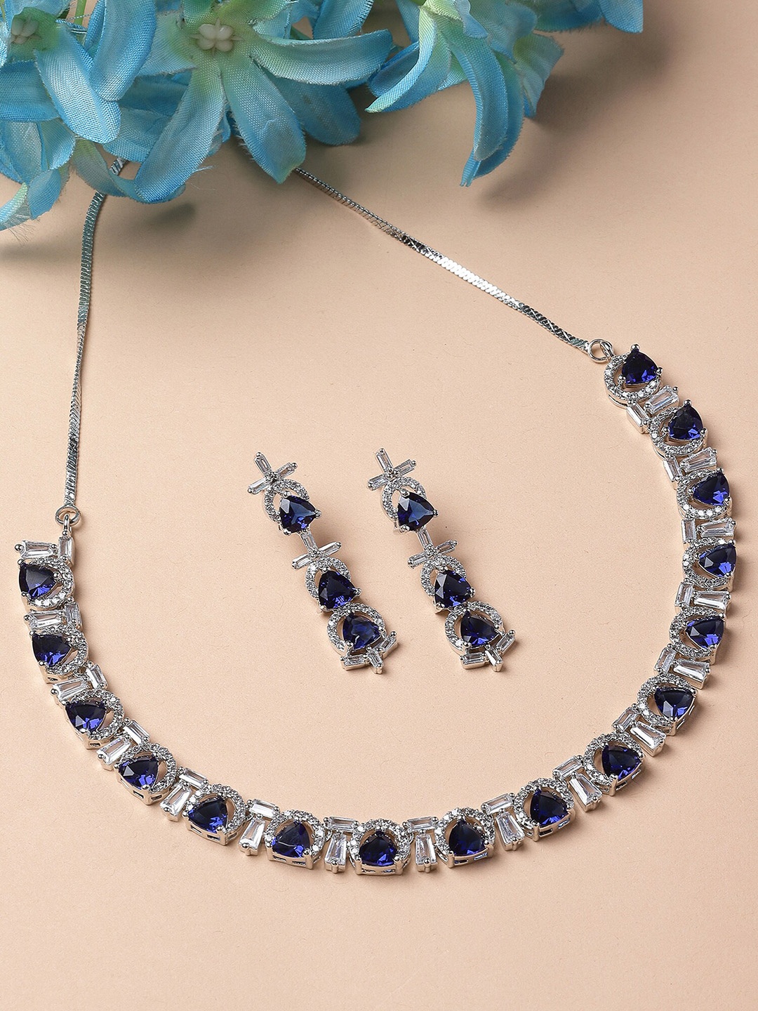 

KARATCART Silver-Plated CZ-Studded Jewellery Set