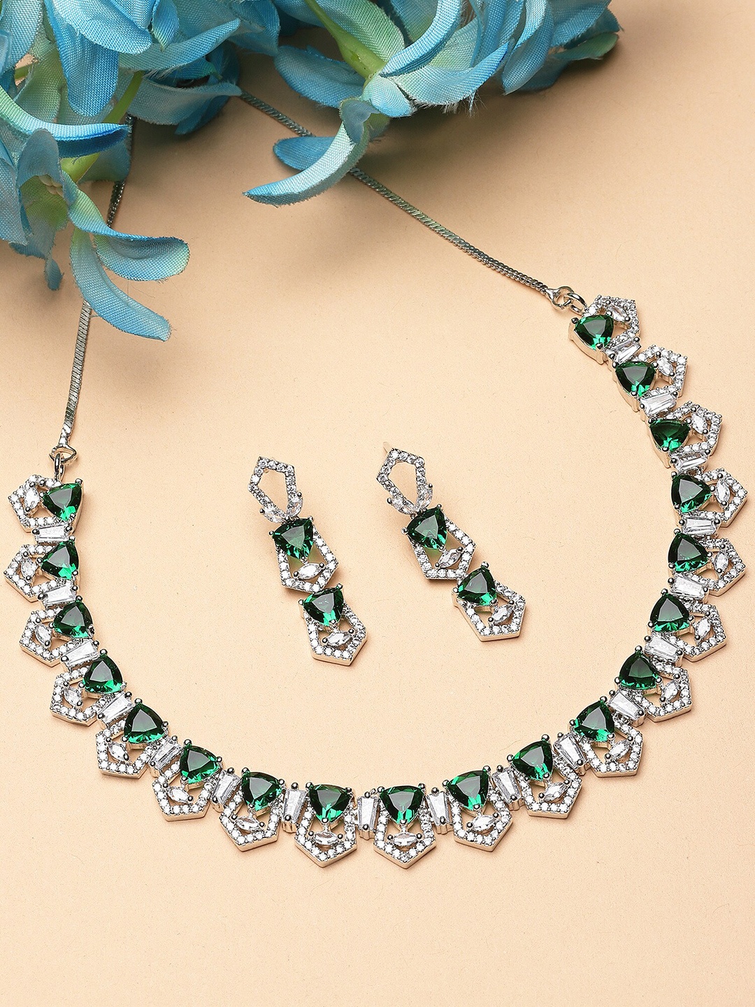 

KARATCART Silver-Plated CZ-Studded Jewellery Set