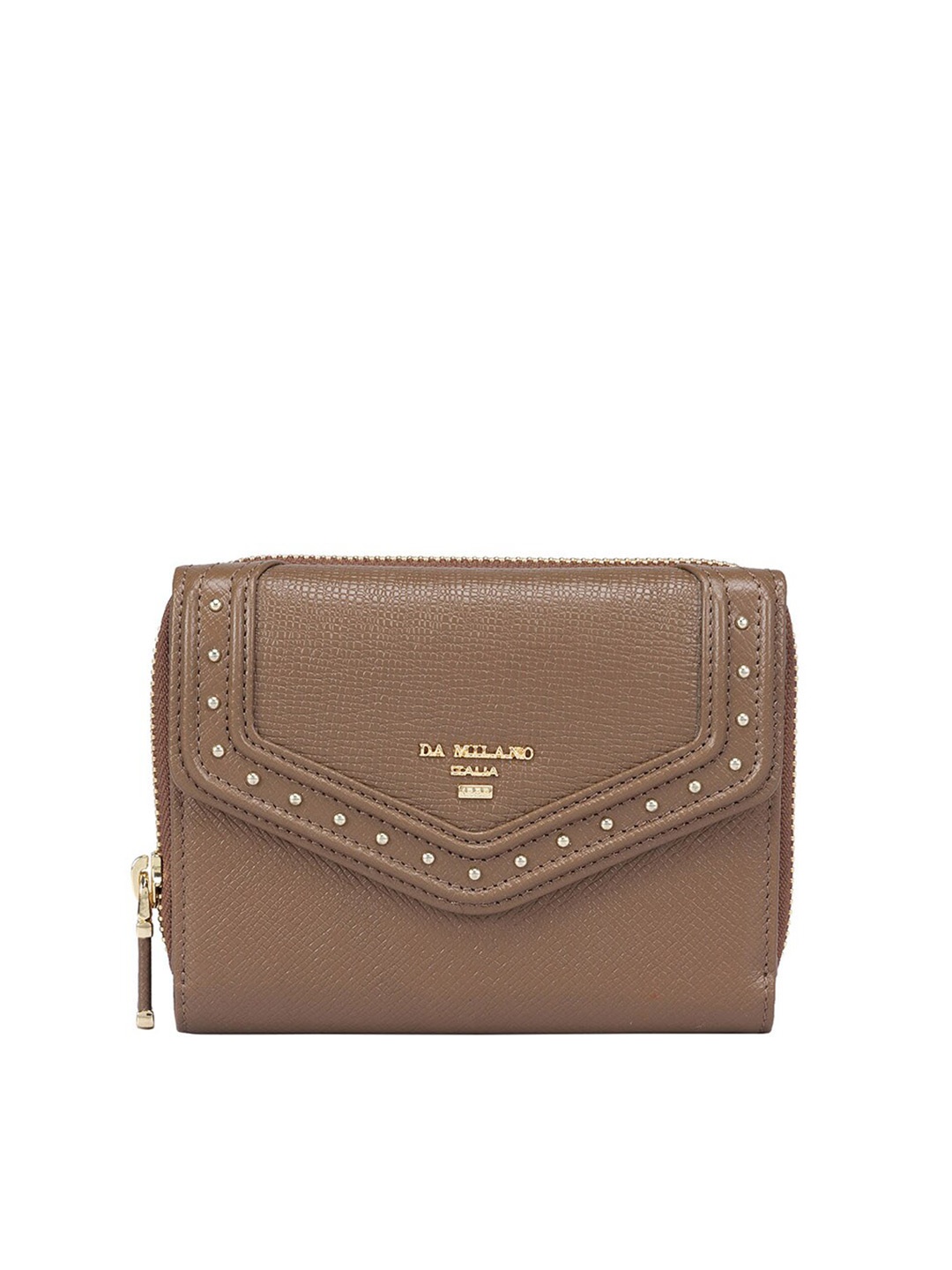

Da Milano Women Textured Leather Three Fold Wallet, Brown
