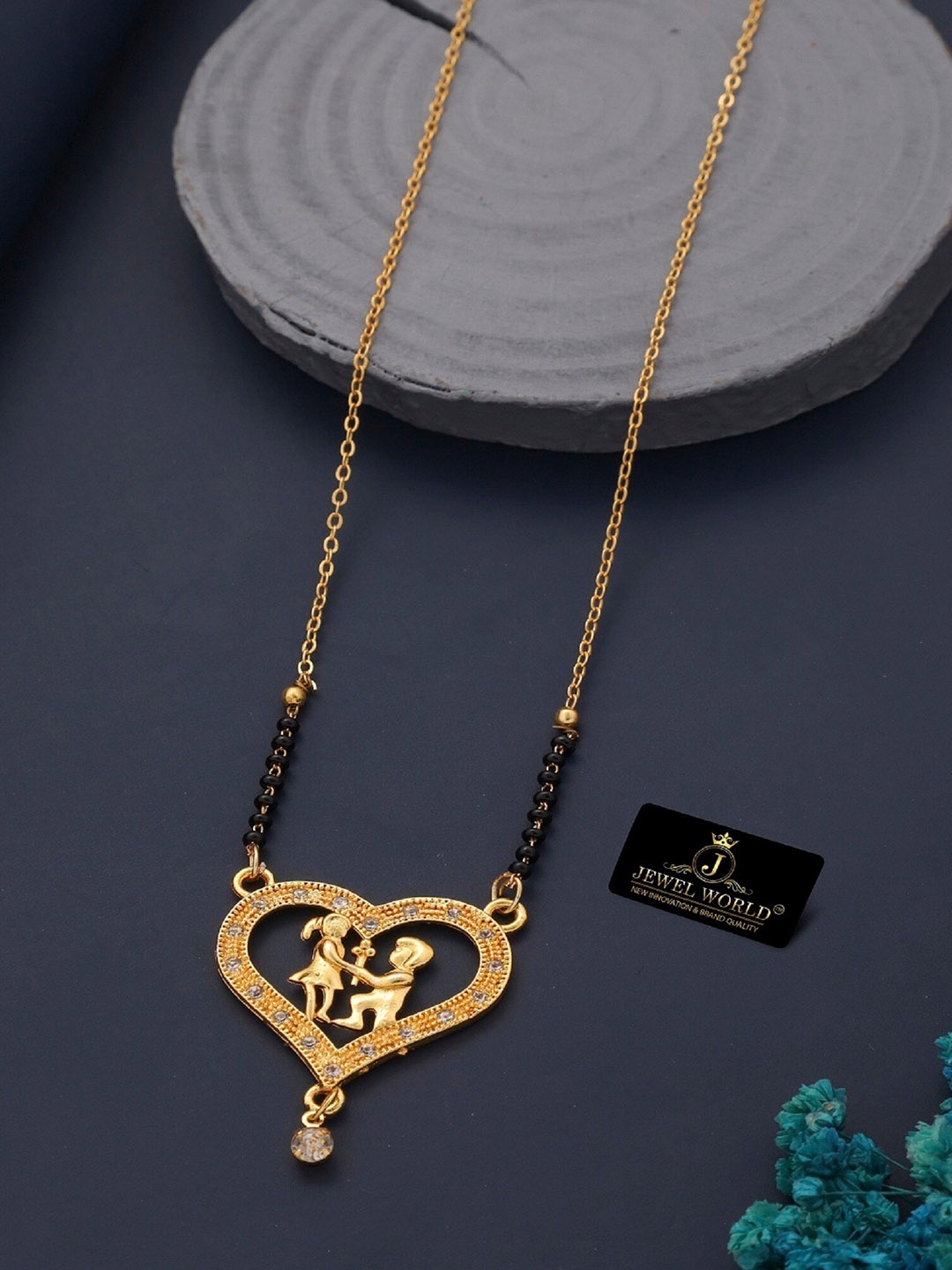 

JEWEL WORLD Gold-Plated Stone-Studded & Beaded Mangalsutra
