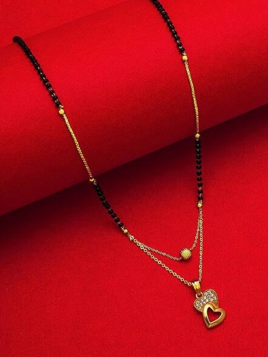 

JEWEL WORLD Gold-Plated Stone-Studded & Beaded Mangalsutra