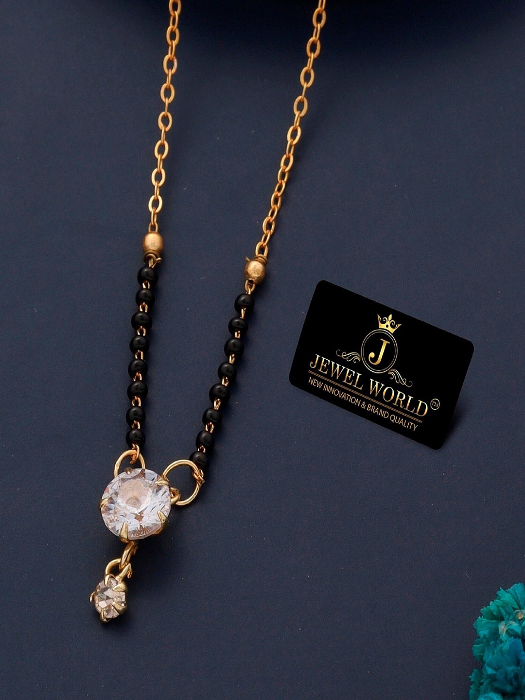 

JEWEL WORLD Gold-Plated Stone-Studded & Beaded Mangalsutra