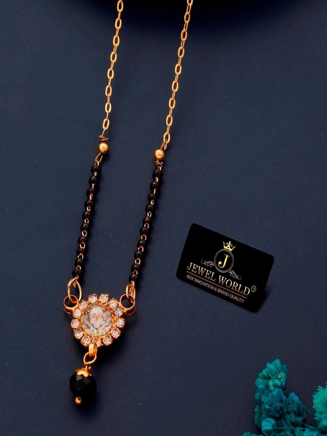 

JEWEL WORLD Gold-Plated Stone-Studded & Beaded Mangalsutra