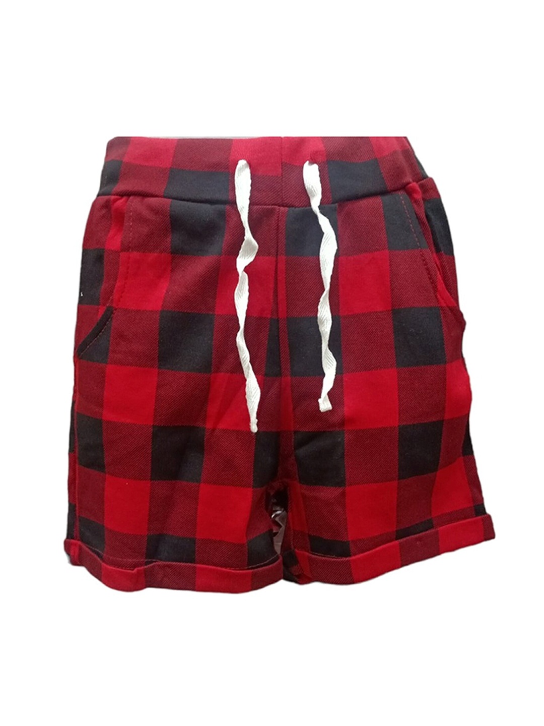 

BAESD Girls Checked Printed Mid-Rise Cotton Shorts, Red