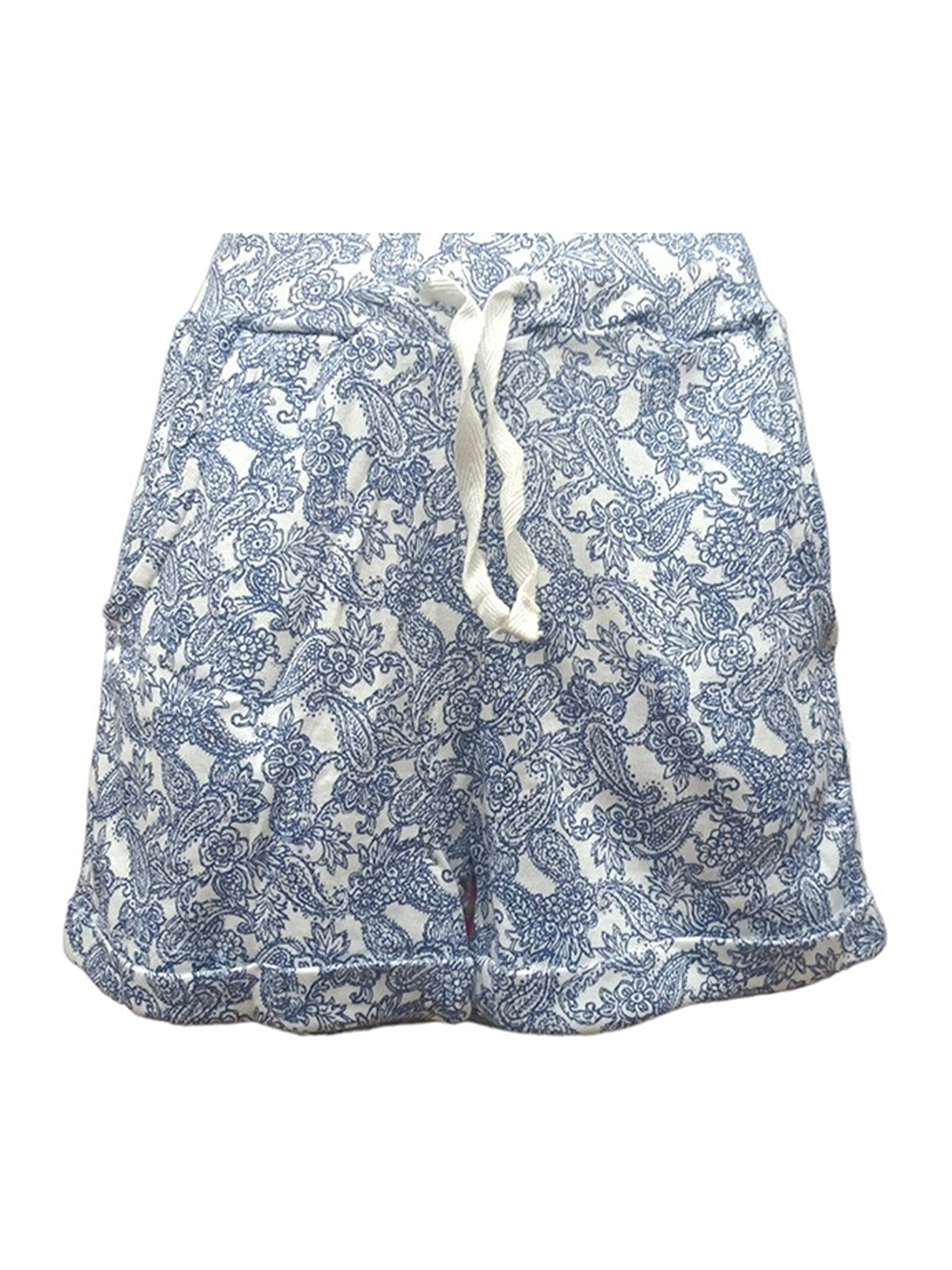 

BAESD Girls Mid-Rise Ethnic Motifs Printed Washed Cotton Shorts, White