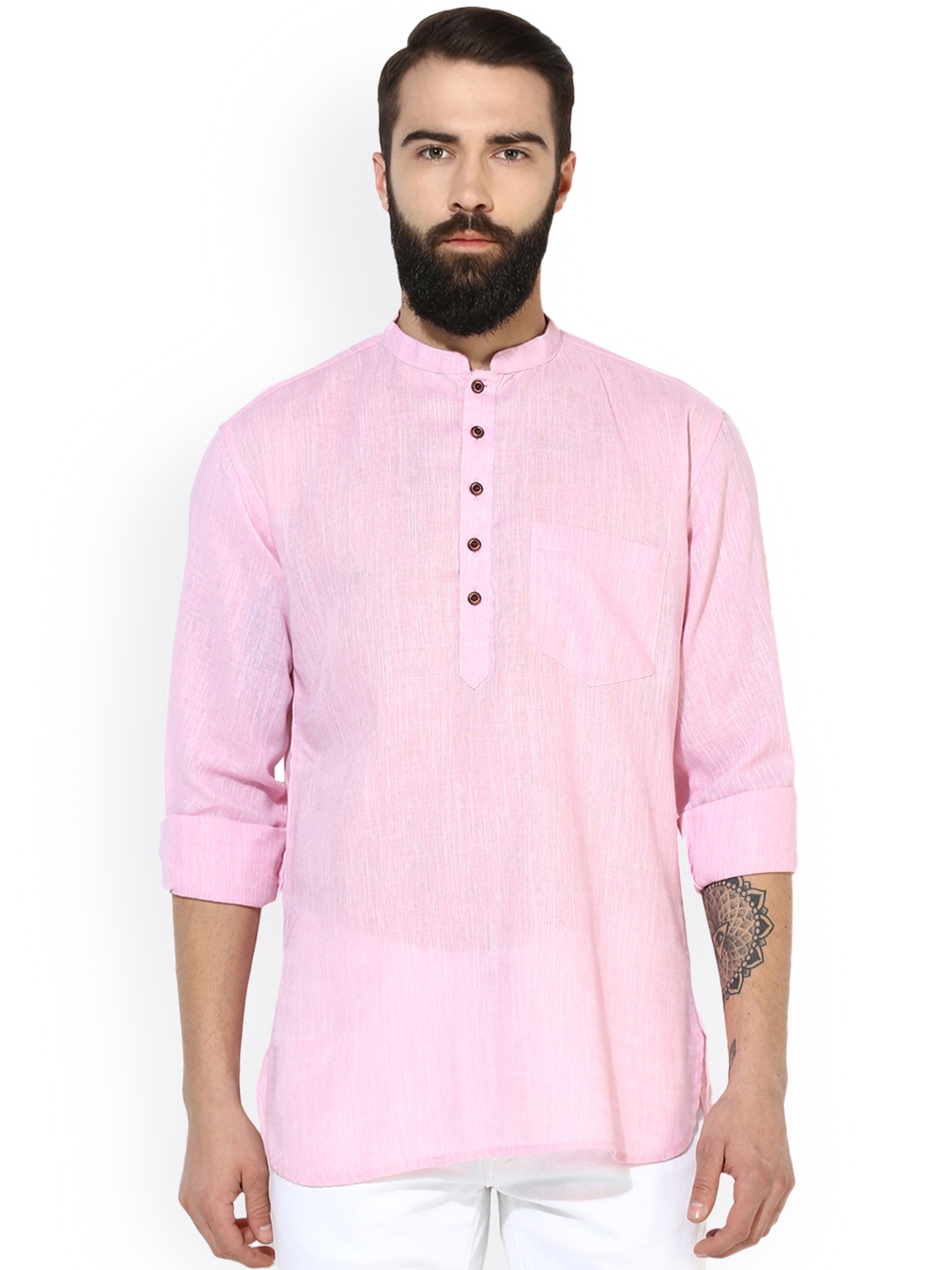 

Hangup Men Pink Solid Straight Kurta
