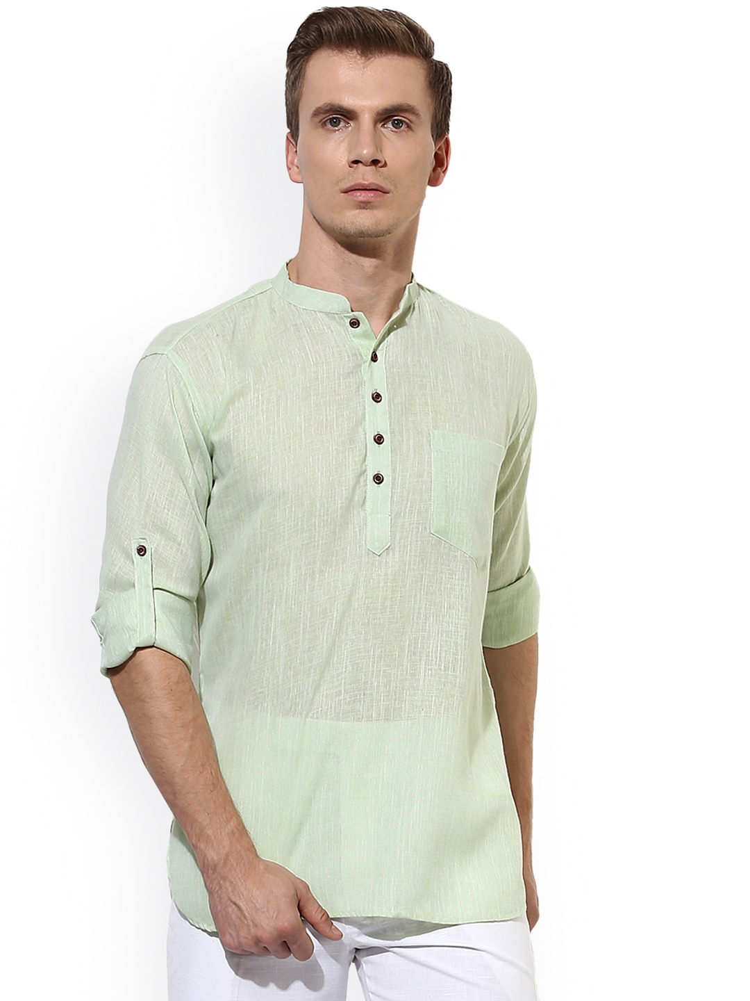 

Hangup Men Green Solid Straight Kurta