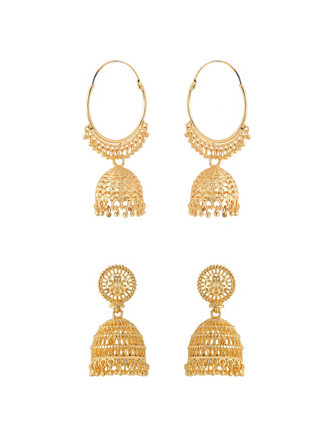

Yellow Chimes Set of 2 Contemporary Jhumkas Earrings, Gold