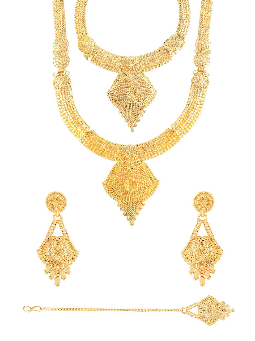 

Yellow Chimes Gold-Plated Traditional Jewellery Set With Maangtikka