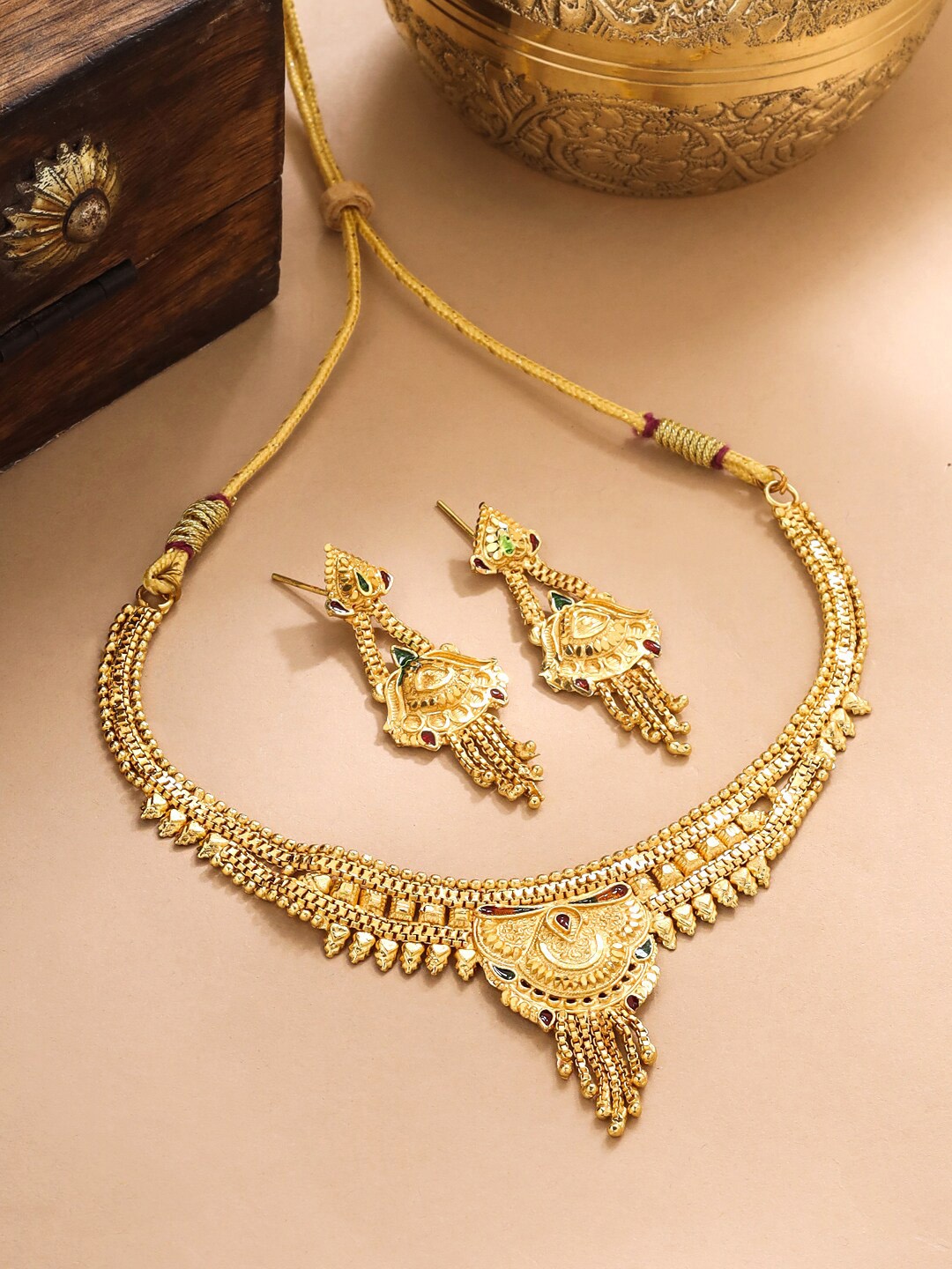 

Yellow Chimes Gold-Plated Stone-Studded Jewellery Set