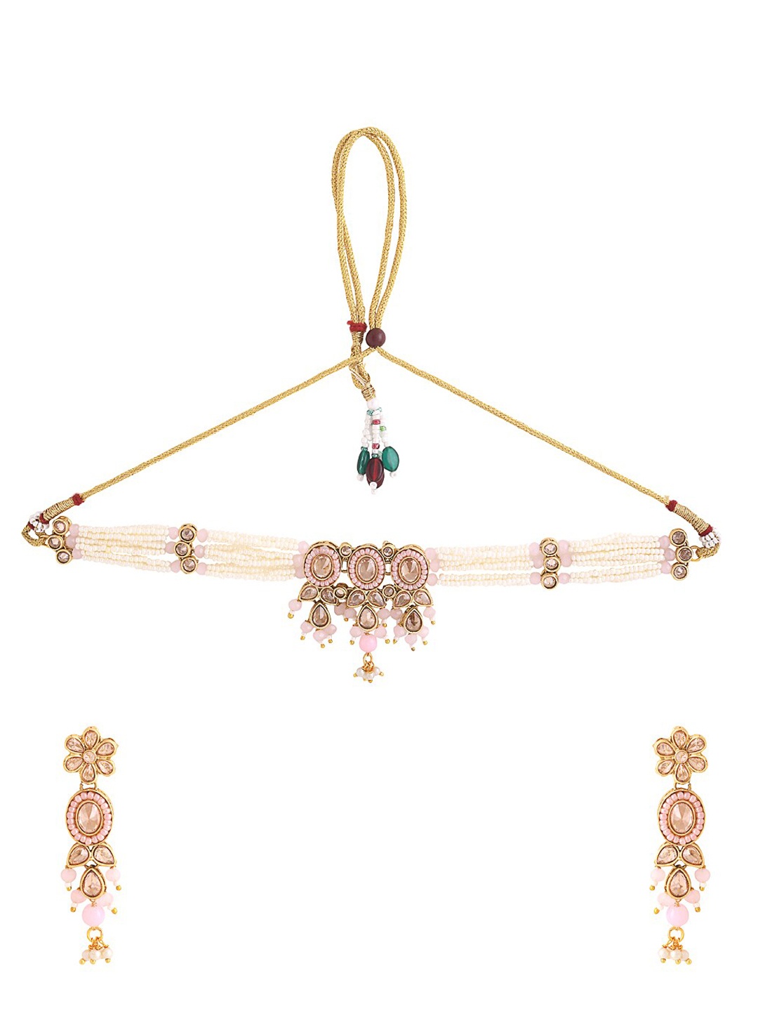 

Yellow Chimes Gold-Plated Kundan-Studded & Pearl Beaded Jewellery Set